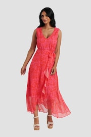 South Beach Red Chiffon V-Neck Frill Wrap Midi Dress - Image 3 of 5