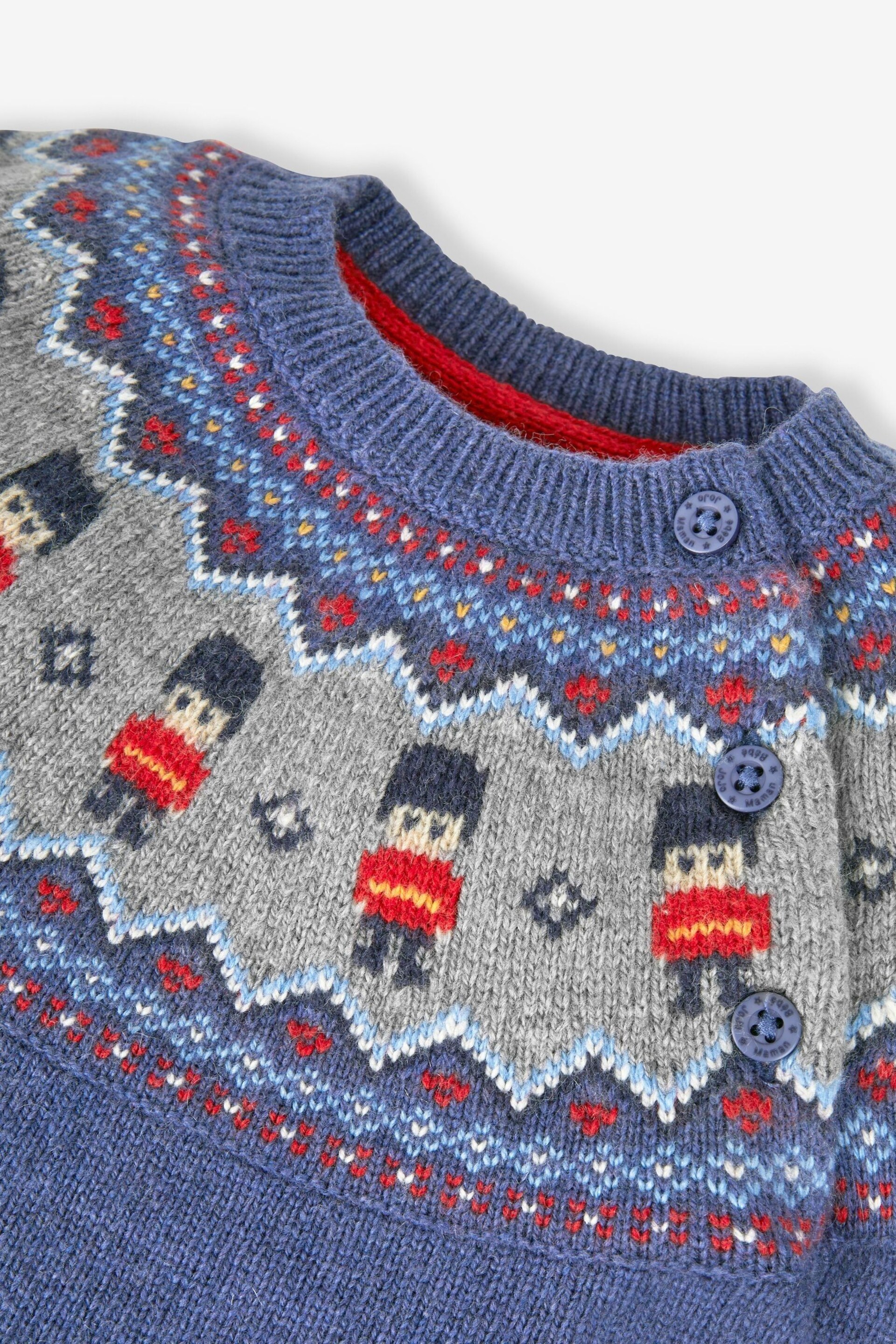 JoJo Maman Bébé Indigo Blue Kings Guards Fair Isle Jumper - Image 2 of 2