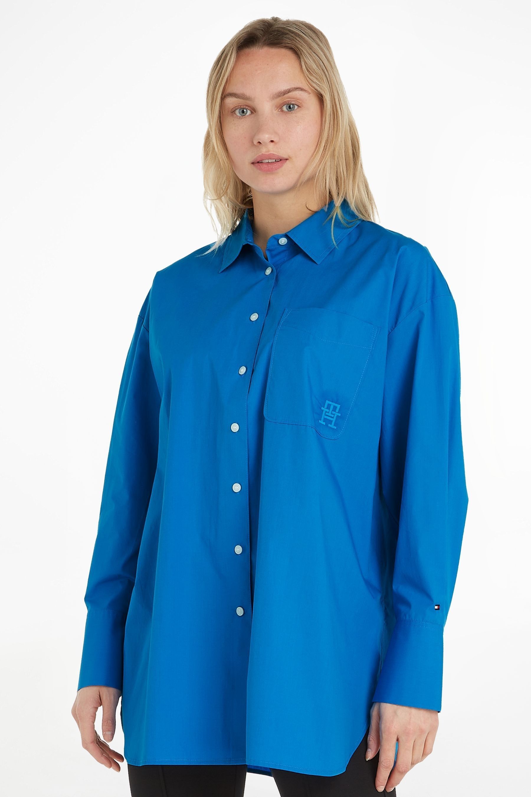Buy Tommy Hilfiger Blue Organic Cotton Loose Fit Shirt from Next Luxembourg
