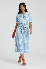 South Beach Blue Midi Tie Waist Shirt Dress - Image 1 of 5