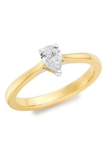 Beaverbrooks 18ct Yellow Gold Pear Diamond Solitaire Ring