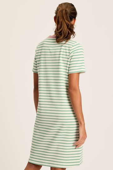 Joules Eden Green & White Striped Short Sleeve Jersey Dress With Pockets