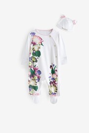 Baker by Ted Baker Mirror Floral White Sleepsuit And Hat Set - Image 1 of 6