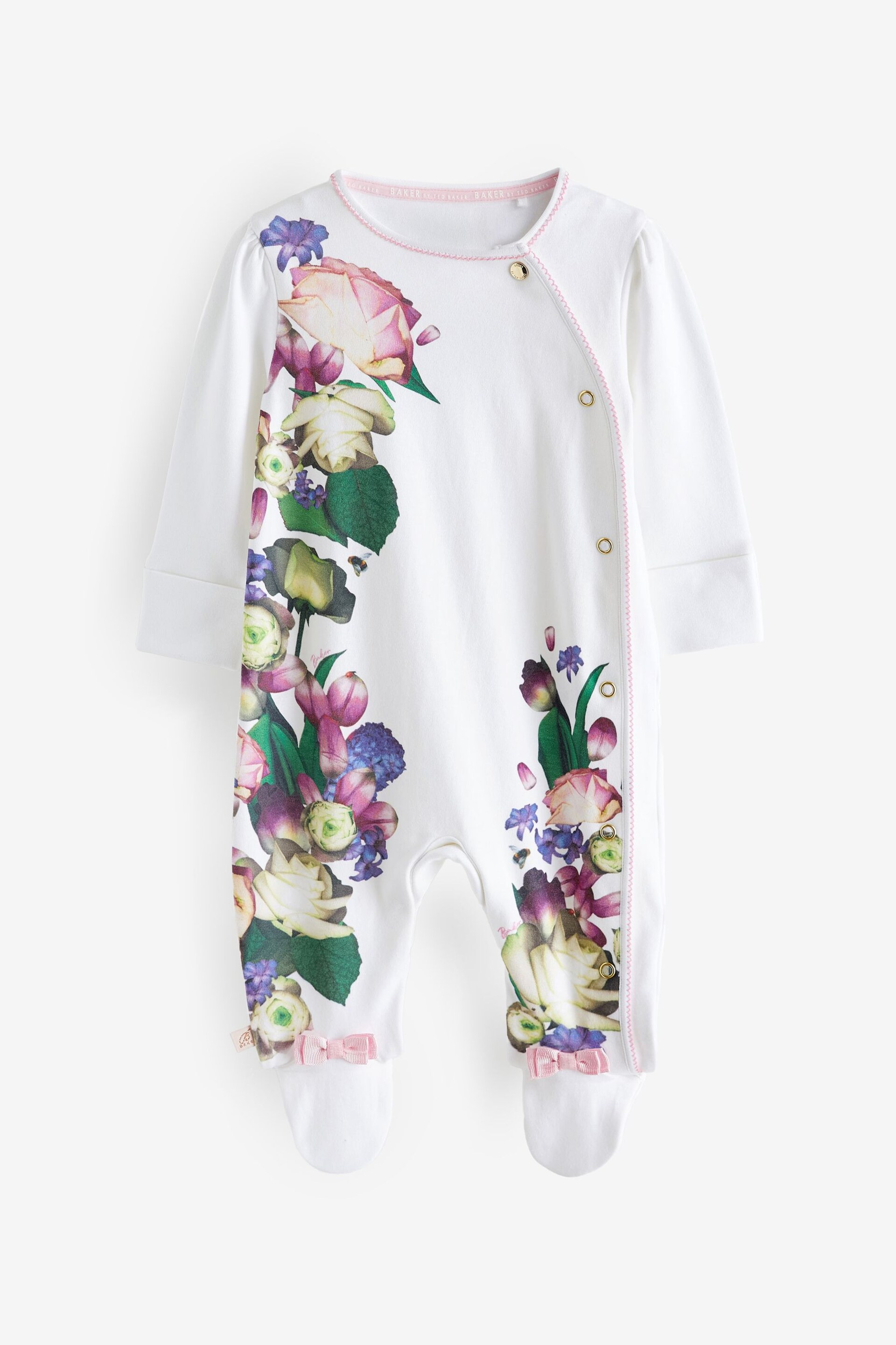 Baker by Ted Baker Mirror Floral White Sleepsuit And Hat Set - Image 2 of 6