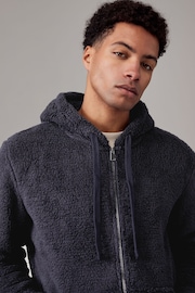 Navy Blue Fleece Borg Zip Through Hoodie - Image 1 of 8