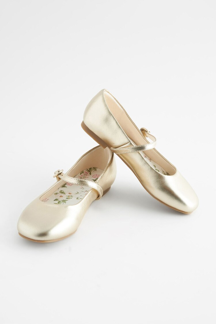 Leather Mary Jane Shoes in Gold (24-37EU)