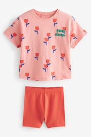 Blue Pink Flower T-Shirt and Shorts 4 Piece Set (3mths-7yrs) - Image 4 of 6