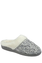Dunlop Lighr Grey Ladies Knitted Closed Toe Mule Slippers - Image 1 of 4