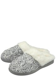 Dunlop Lighr Grey Ladies Knitted Closed Toe Mule Slippers - Image 2 of 4