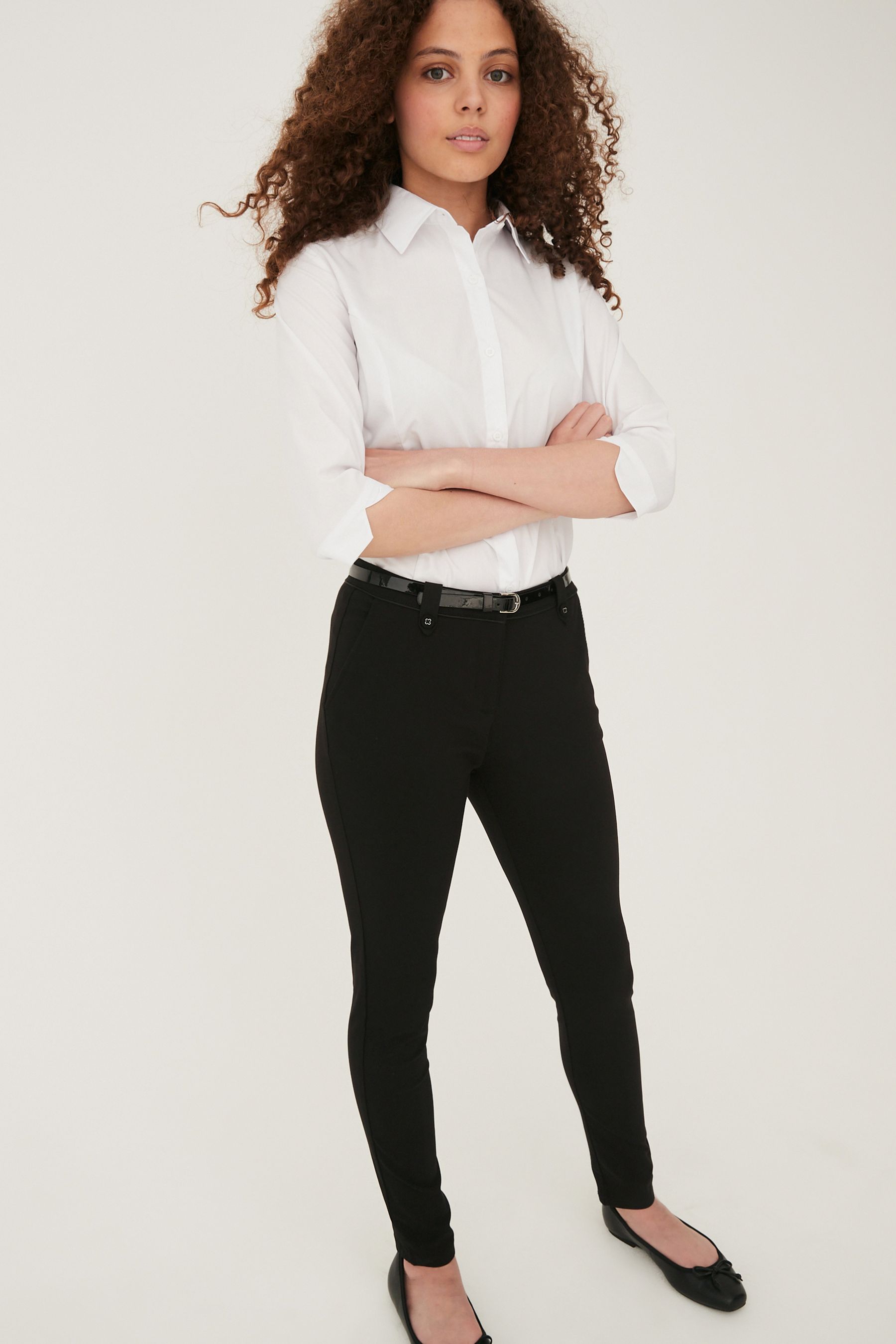 Girls black skinny school trousers shop