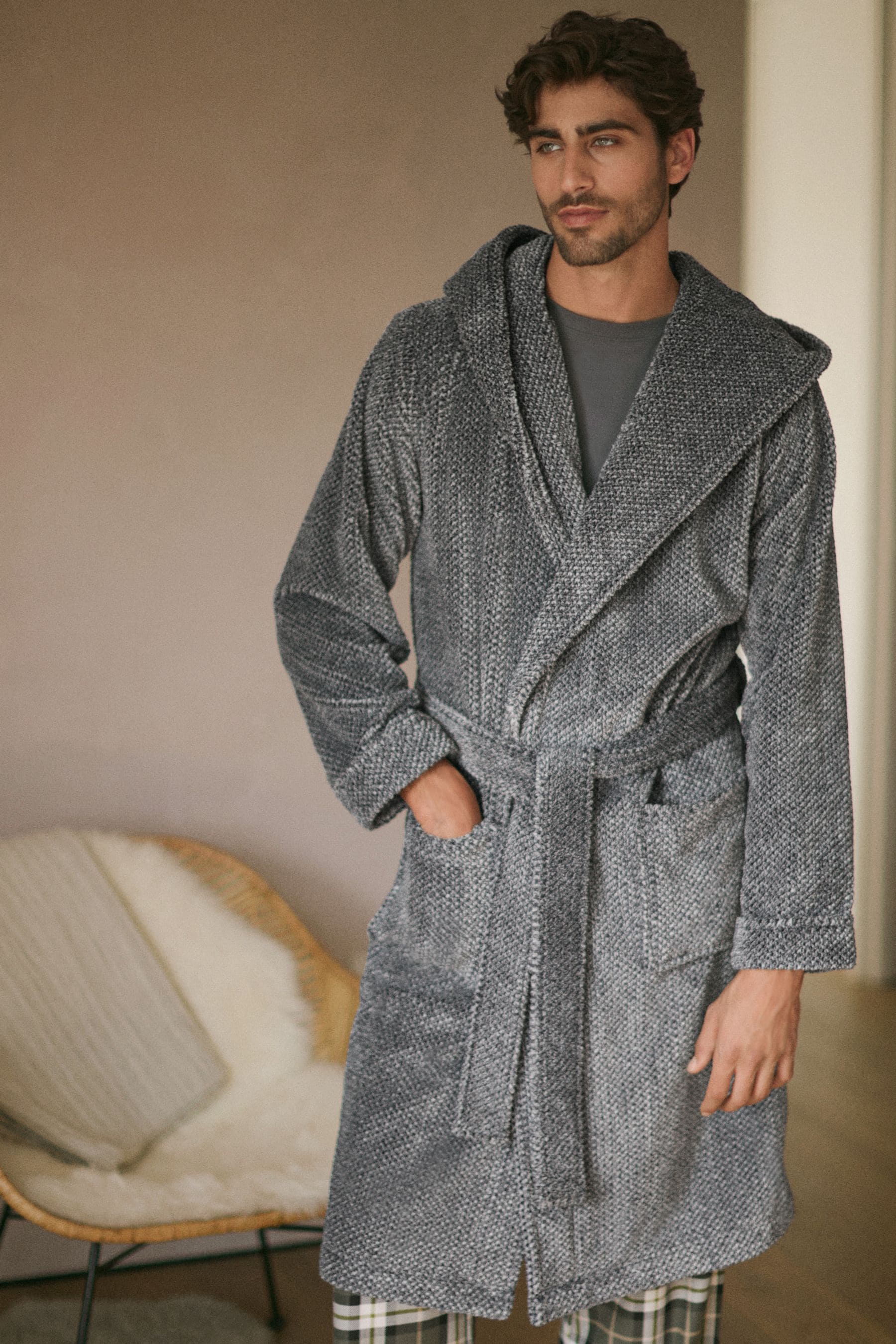 Grey robe with hood on sale