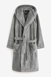 Grey Hooded Fleece Dressing Gown Robe - Image 8 of 10