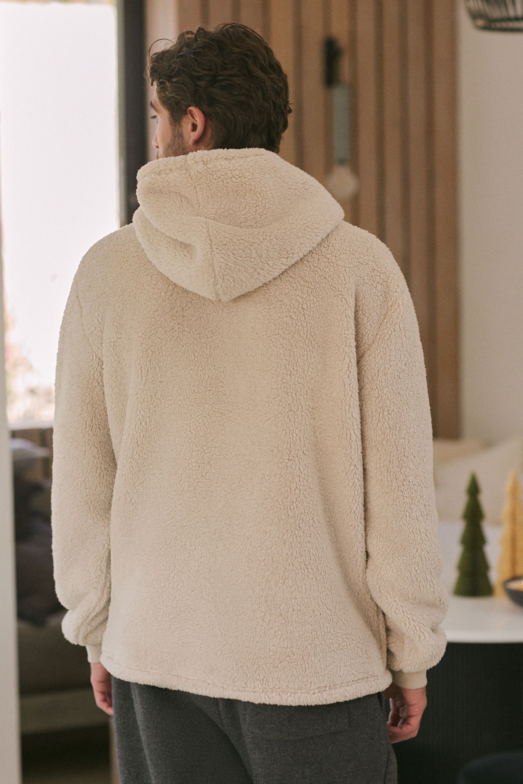Buy Cream Fleece Borg Overhead Hoodie from Next USA