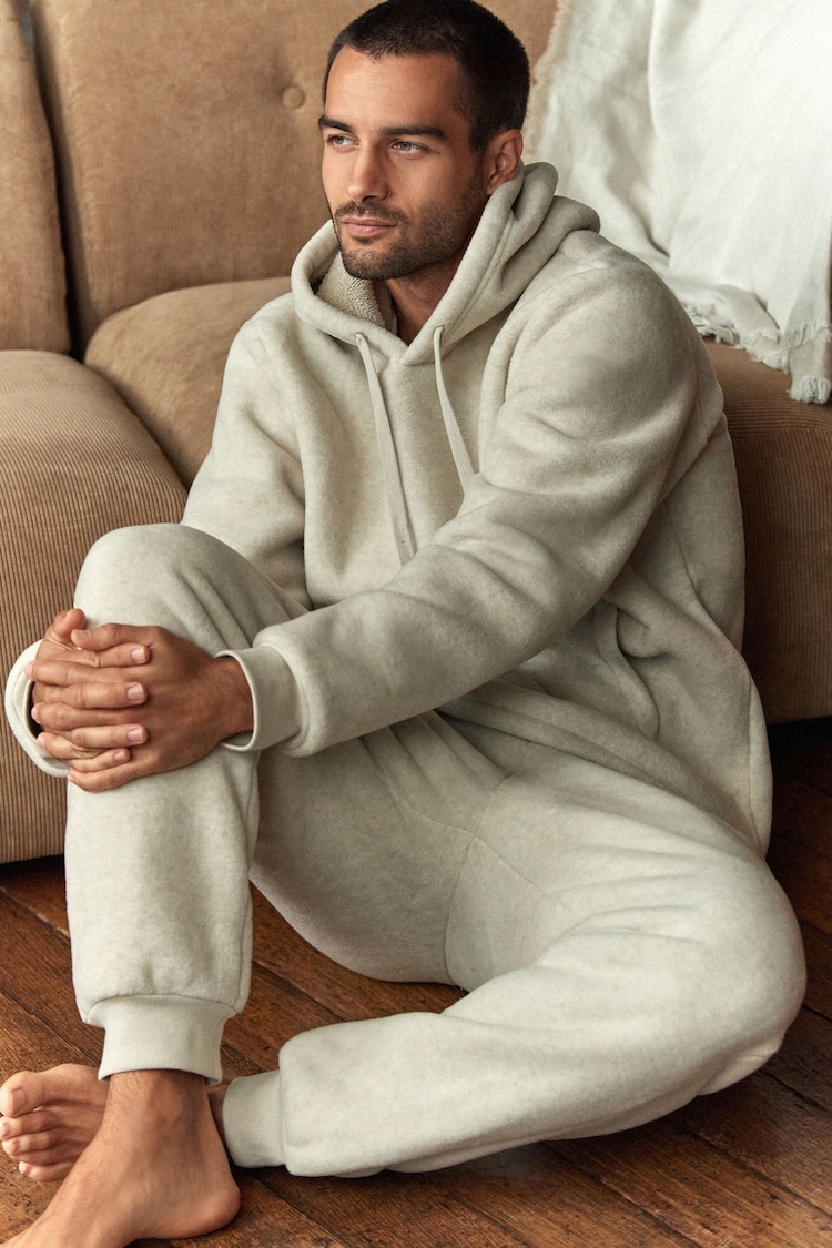 Stone Neutral Borg Lined Brushed Hoodie - Image 1 of 7