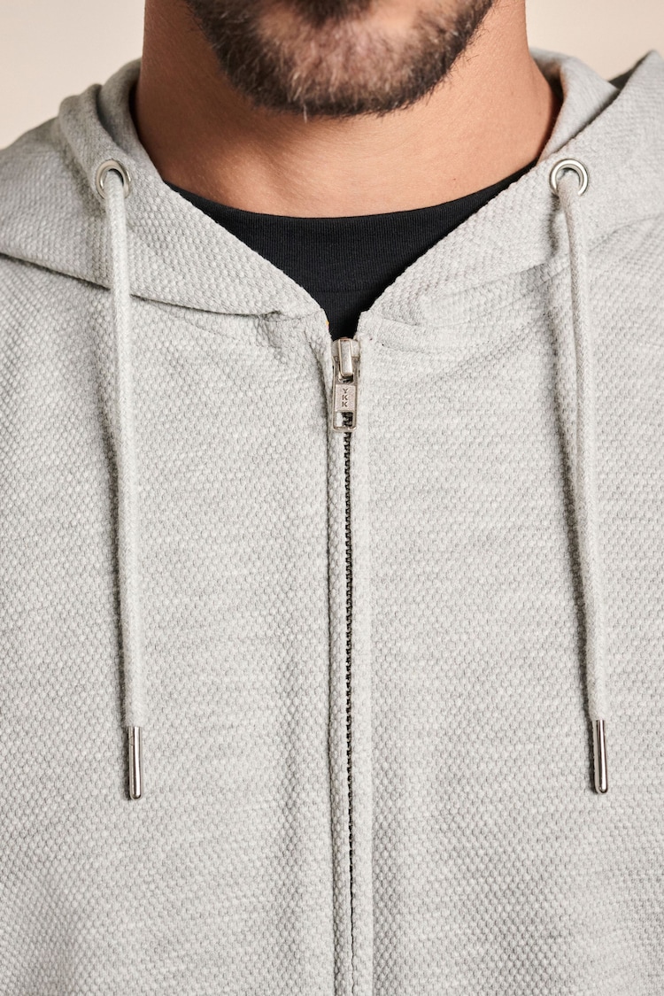 Grey Texture Lightweight Zip Up Hoodie - Image 6 of 7