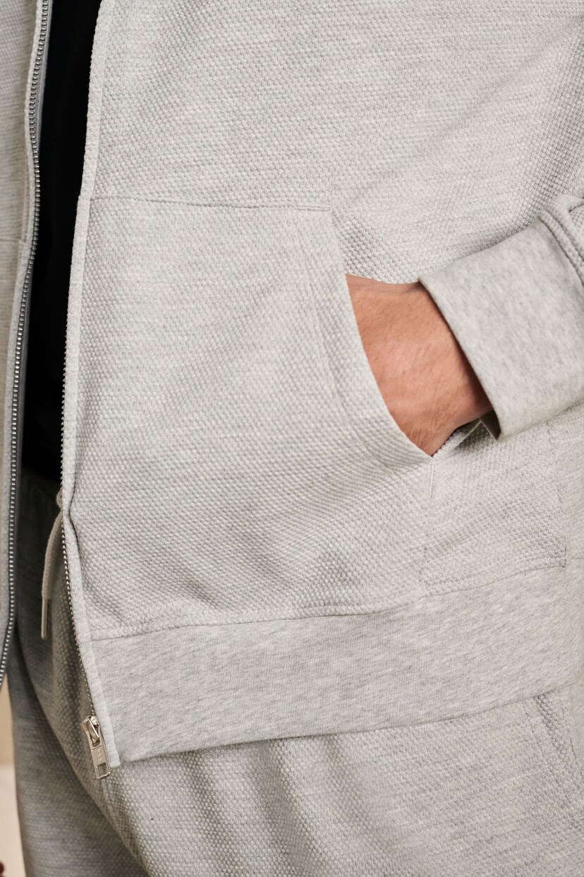 Grey Texture Lightweight Zip Up Hoodie - Image 7 of 7