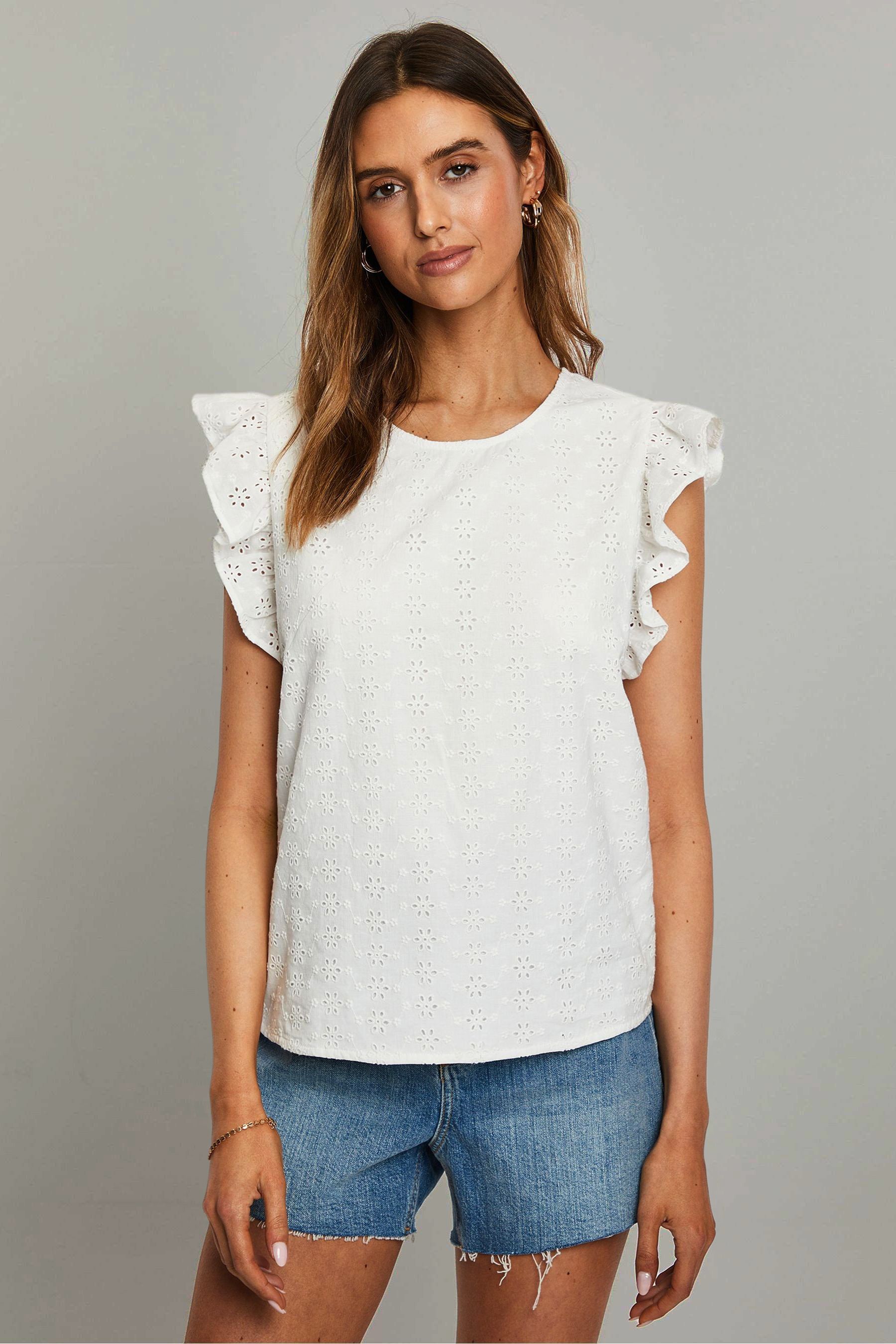 White frill shoulder top cheap