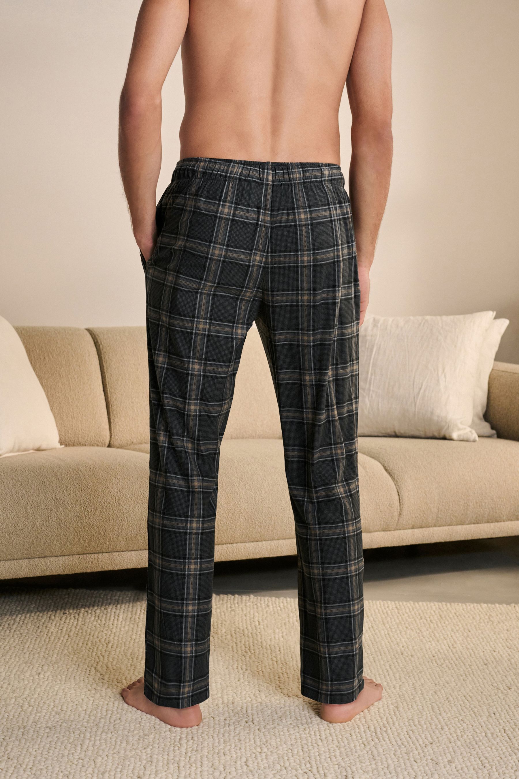 Buy Black/Stone Check Motionflex Cosy Pyjama Bottoms 2 Pack from the ...