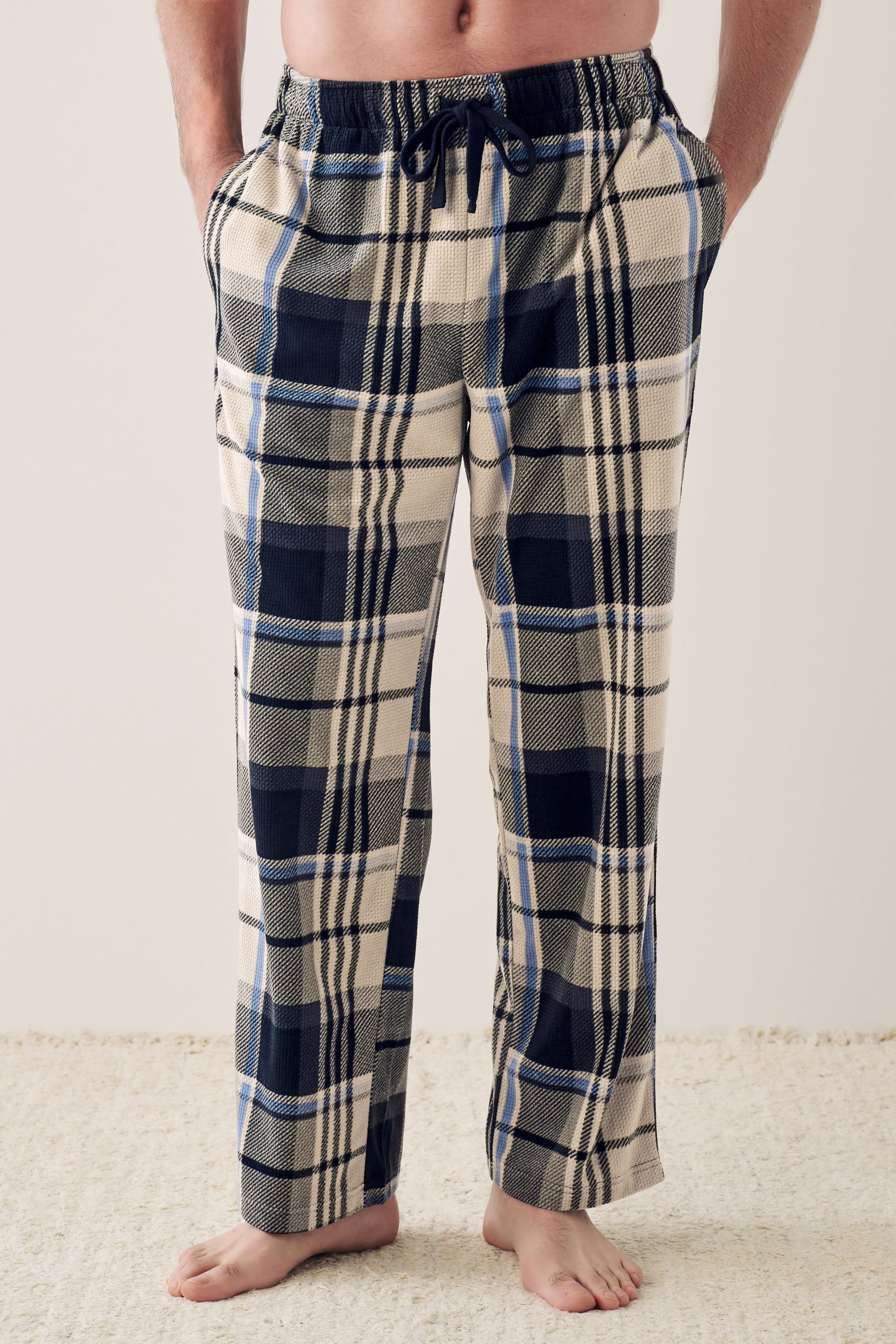 Buy Stone Check Open Hem Cosy Textured Long Pyjama Bottoms from the Next UK online shop