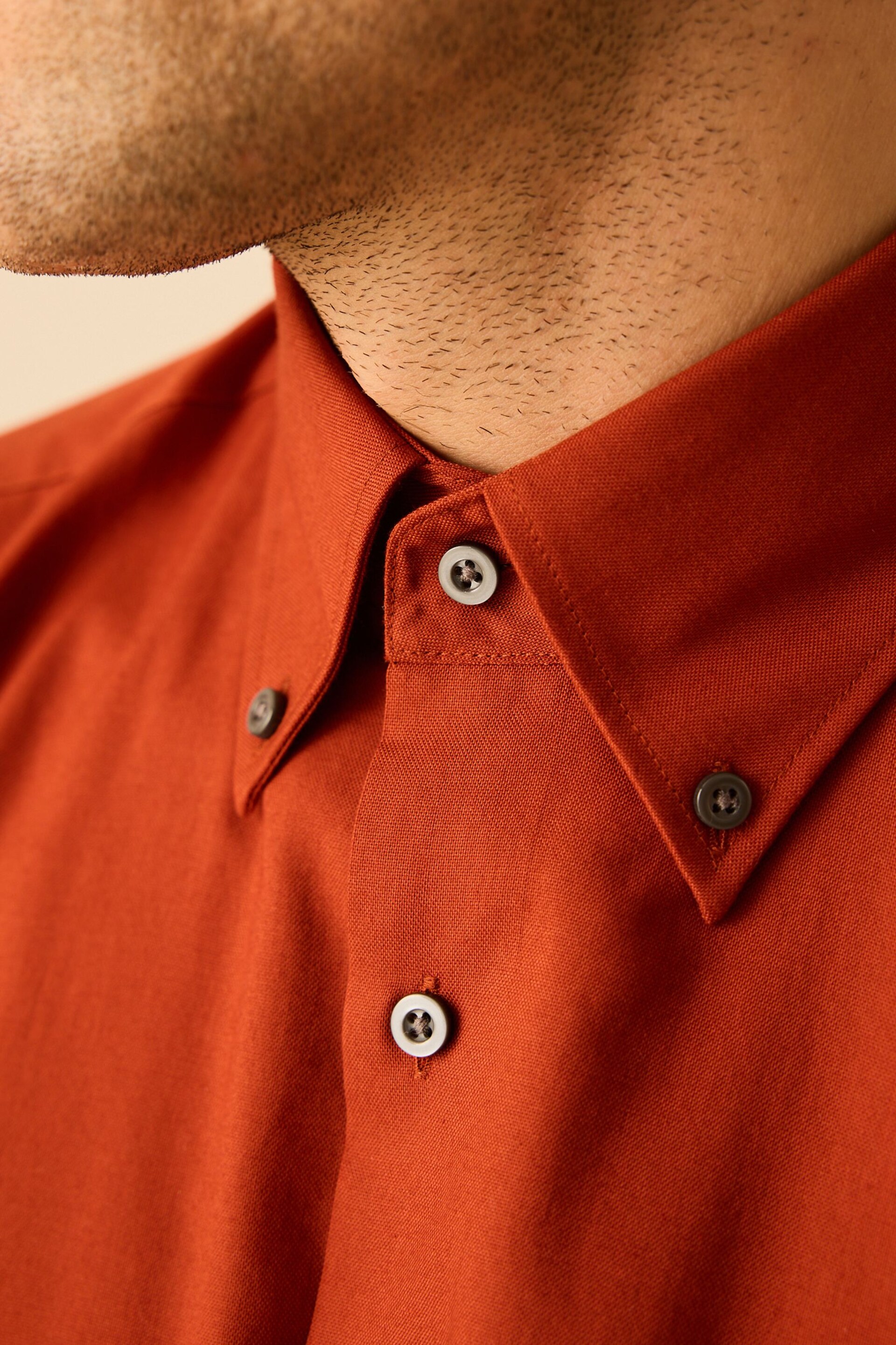 Terracotta Brown Slim Fit Easy Iron Button Down Oxford Shirt - Image 4 of 8