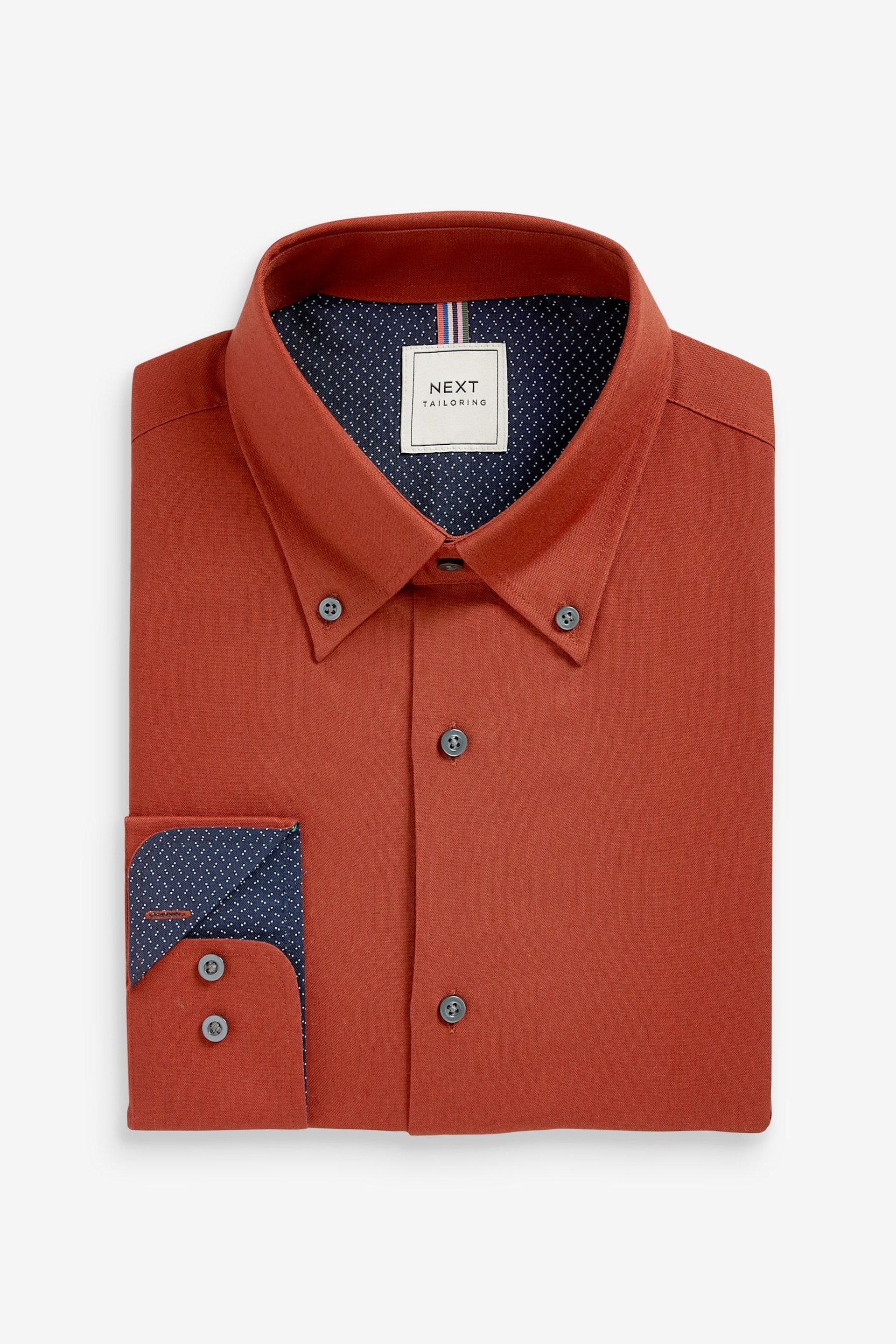 Terracotta Brown Slim Fit Easy Iron Button Down Oxford Shirt - Image 6 of 8
