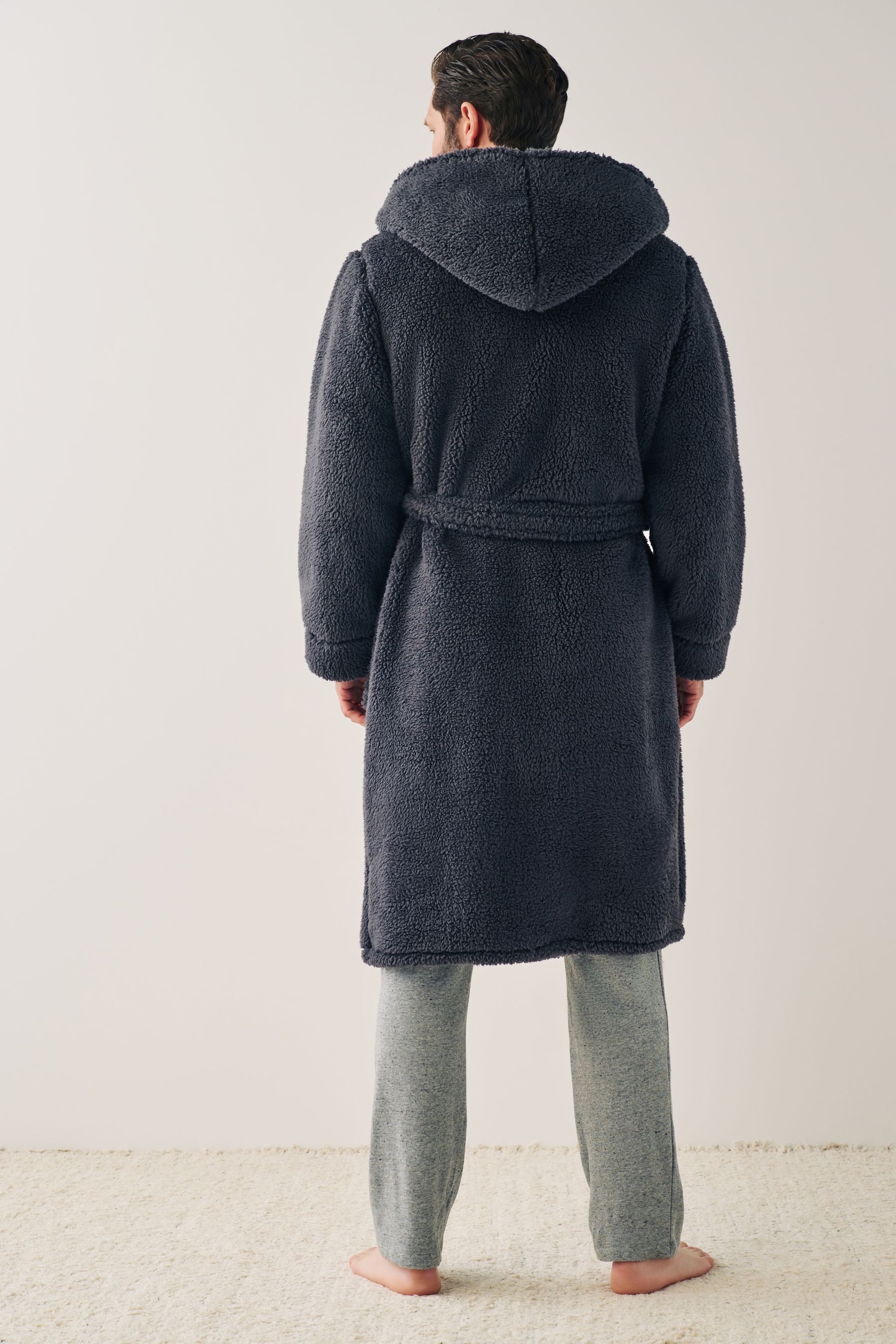 Grey fleece hooded dressing gown new arrivals