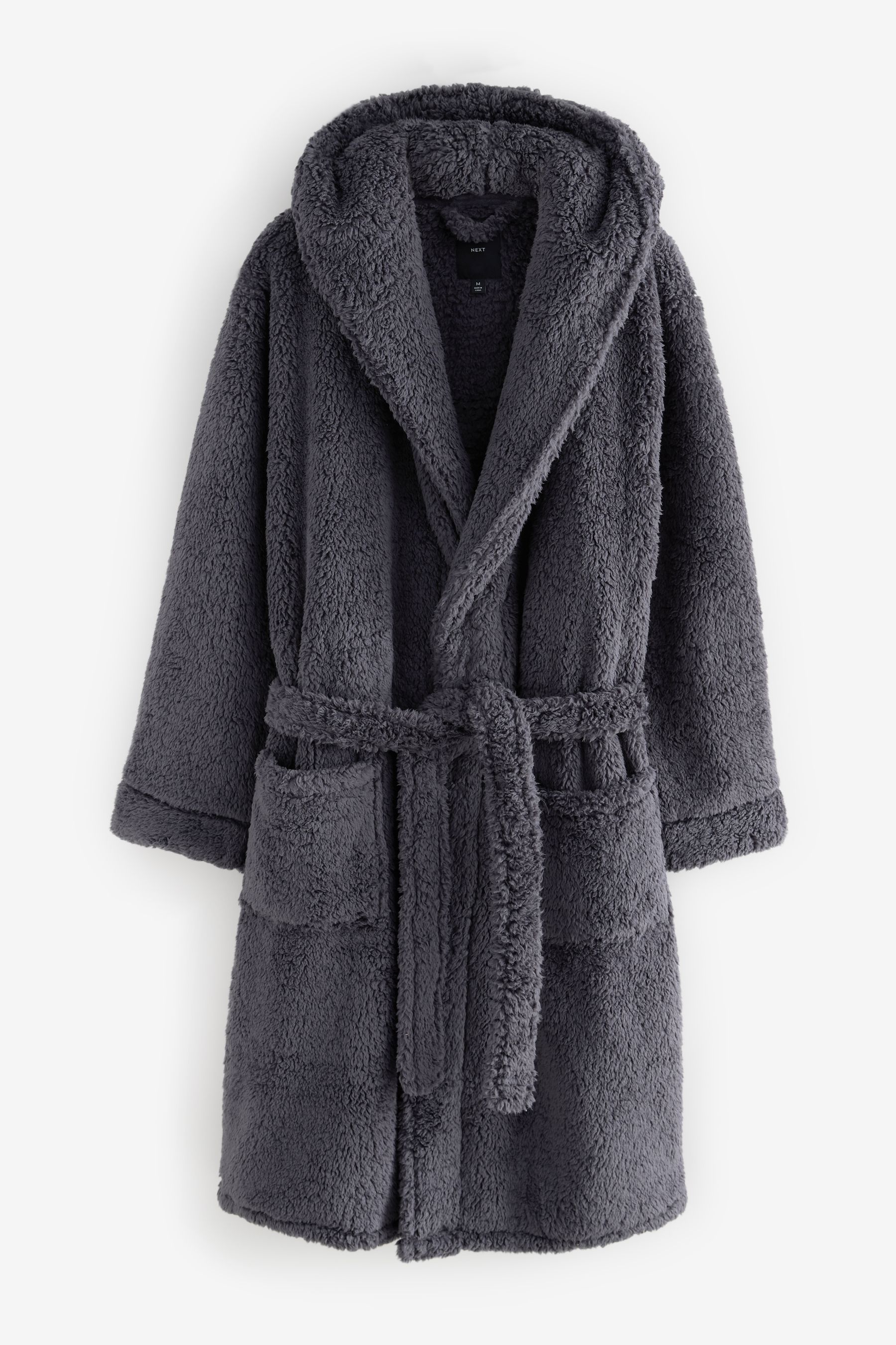 Buy Slate Grey Fleece Borg Hooded Dressing Gown from the Next UK online shop