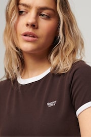 Superdry Brown Cotton Ringer Crop T-shirt - Image 4 of 4