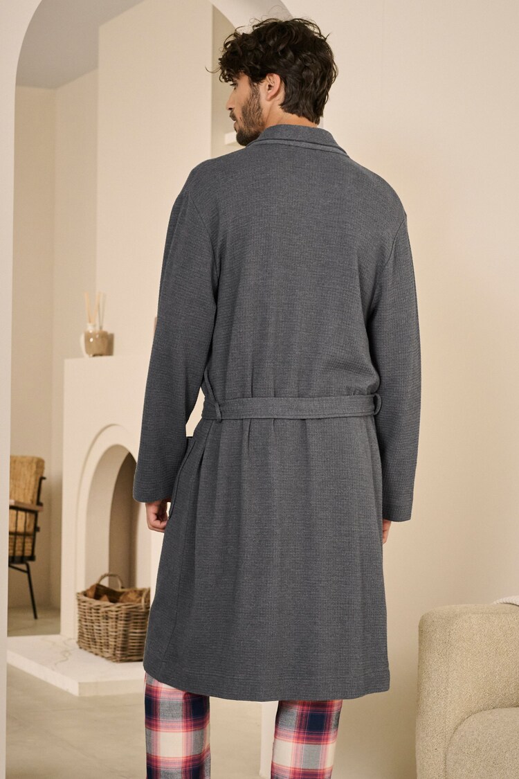 Charcoal Lightweight Waffle Dressing Gown - Image 3 of 6