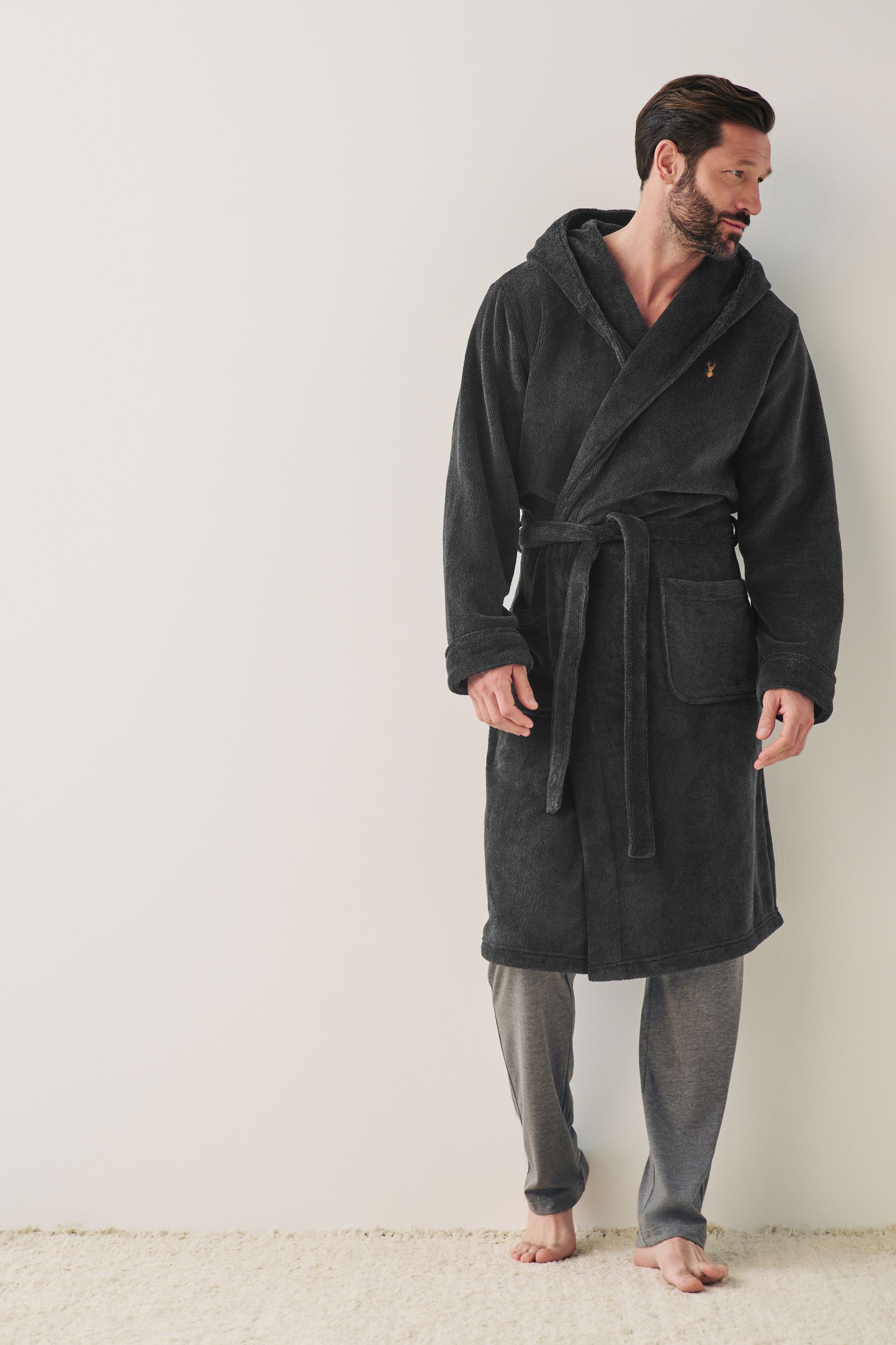 Buy Slate Grey Hooded Fleece Dressing Gown Robe from Next Malaysia