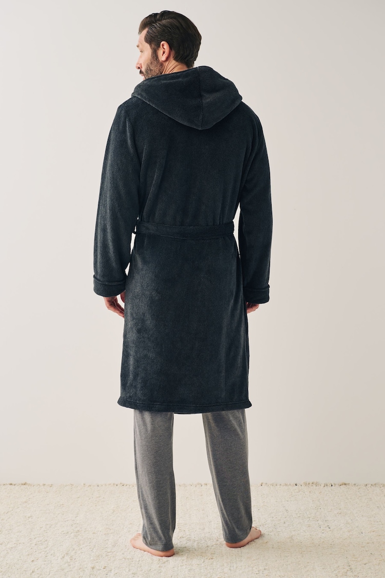 Slate Grey Hooded Fleece Dressing Gown Robe - Image 2 of 3