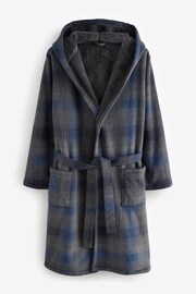 Navy Blue Check Borg Lined Dressing Gown Robe - Image 7 of 9