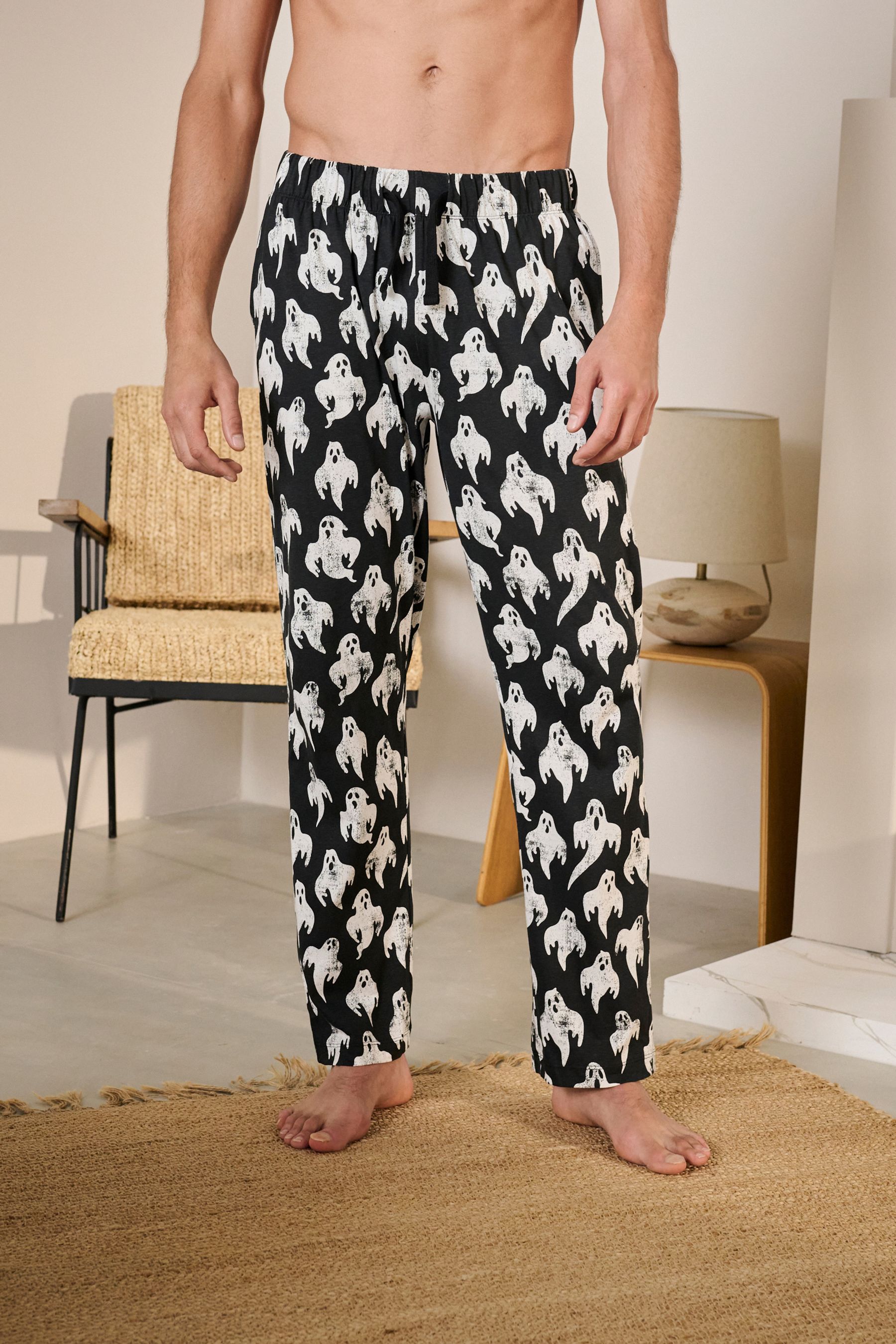 Ghosts Black Halloween Jersey 100 Cotton Pyjamas Bottoms