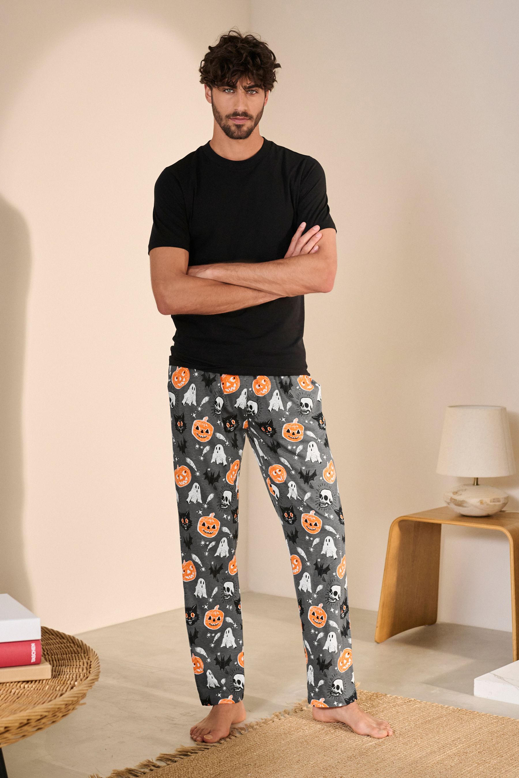 Buy Cat Pumpkin Black Halloween Jersey Pyjamas Bottoms from Next Gibraltar
