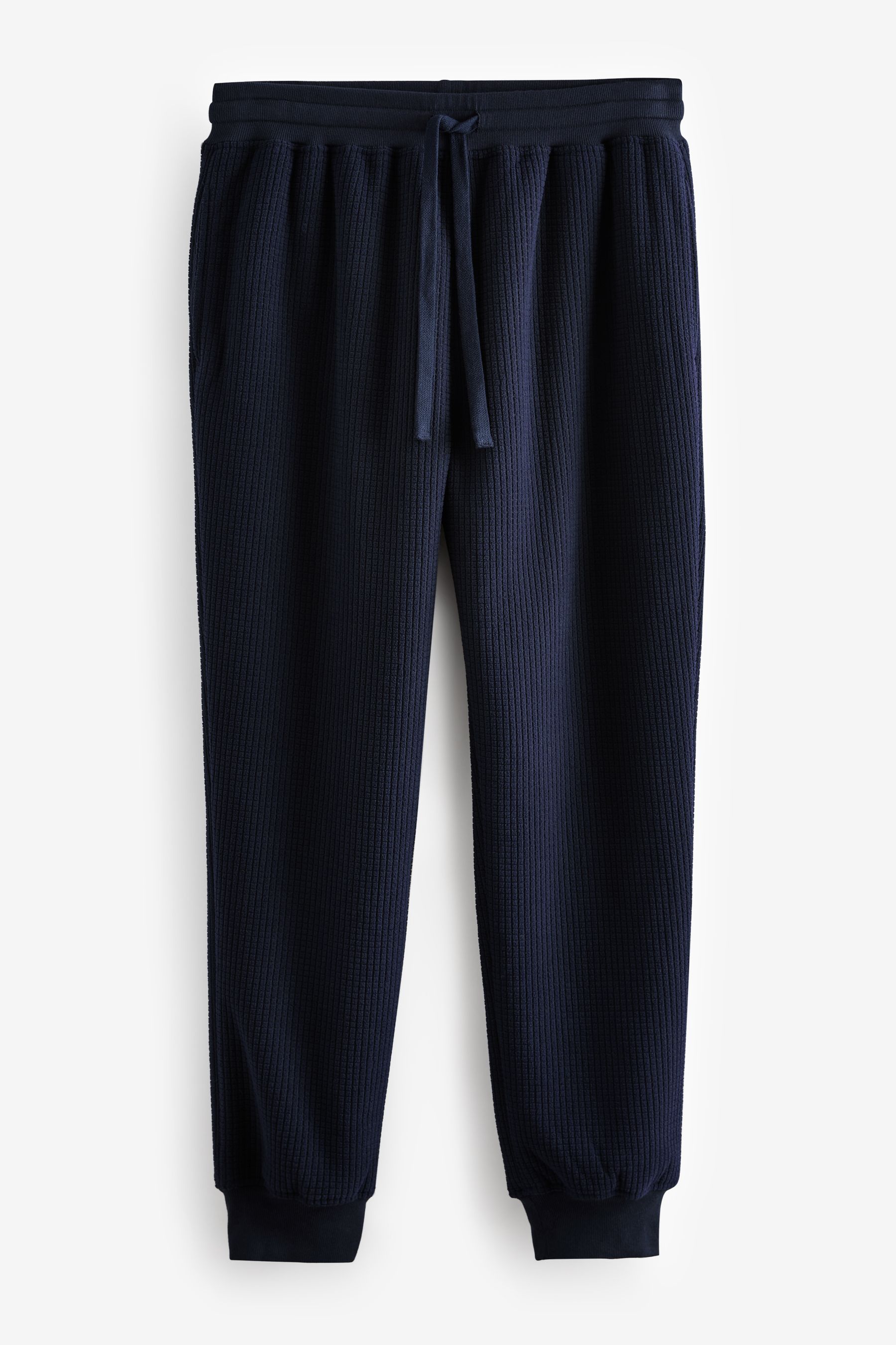 Navy Blue Fleece Borg Lined Textured Joggers