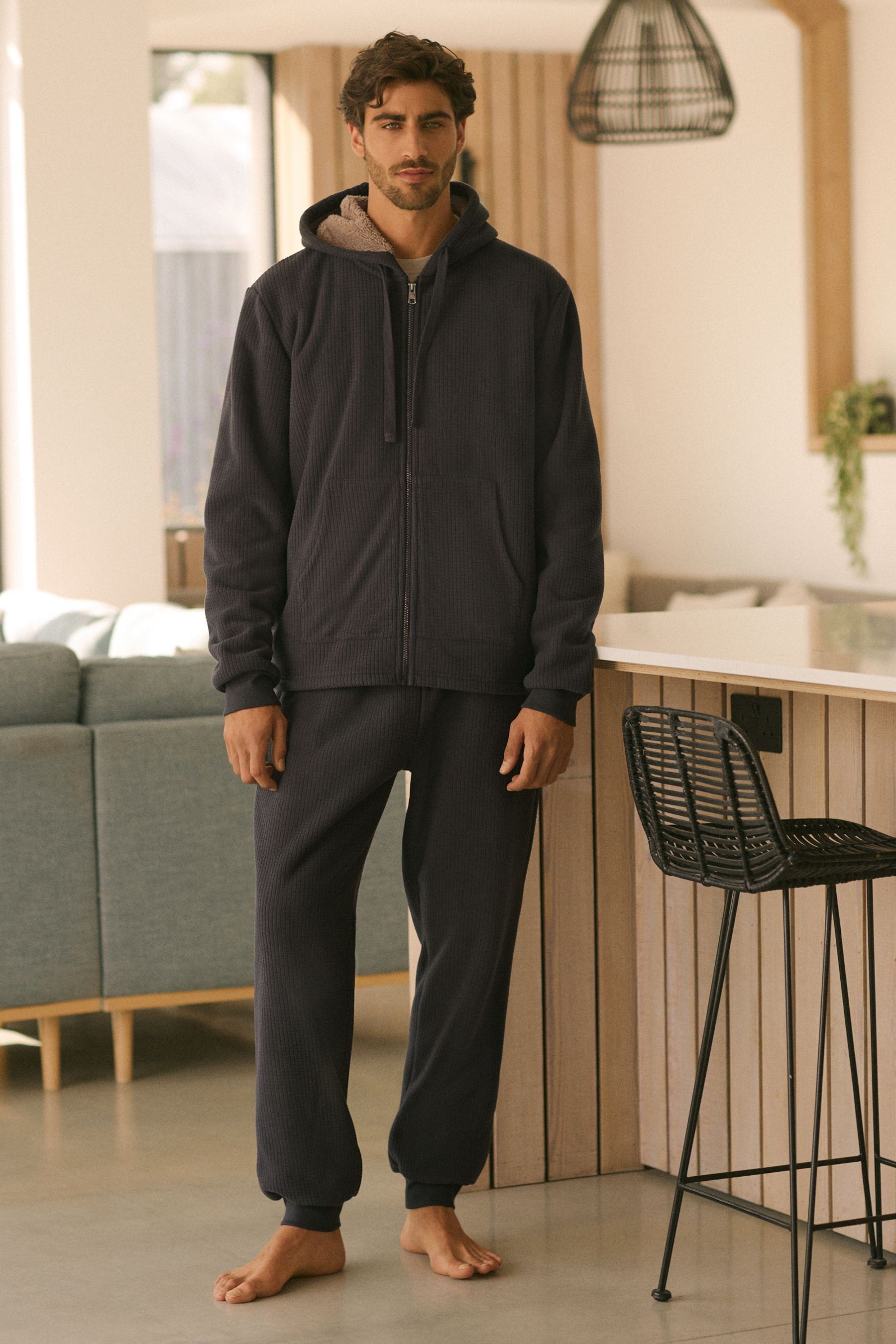 Buy Slate Grey Fleece Borg Lined Textured Joggers from Next Ireland