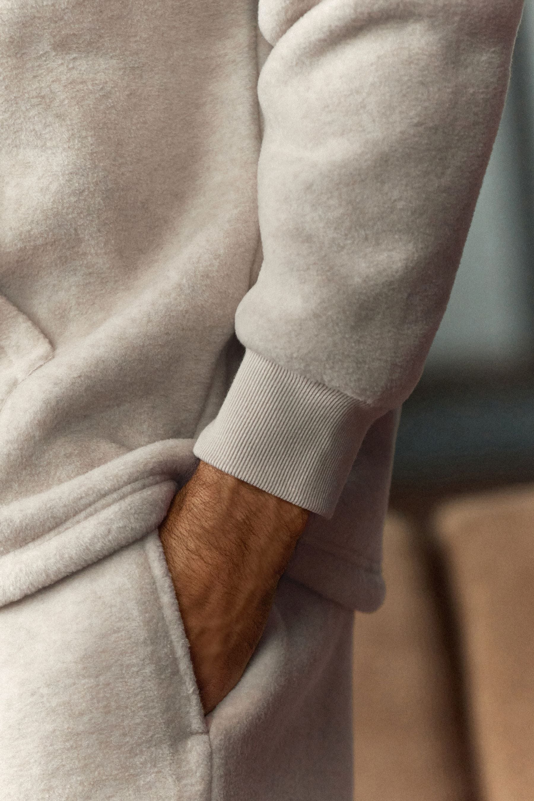 Stone Neutral Fleece Borg Lined Brushed Joggers