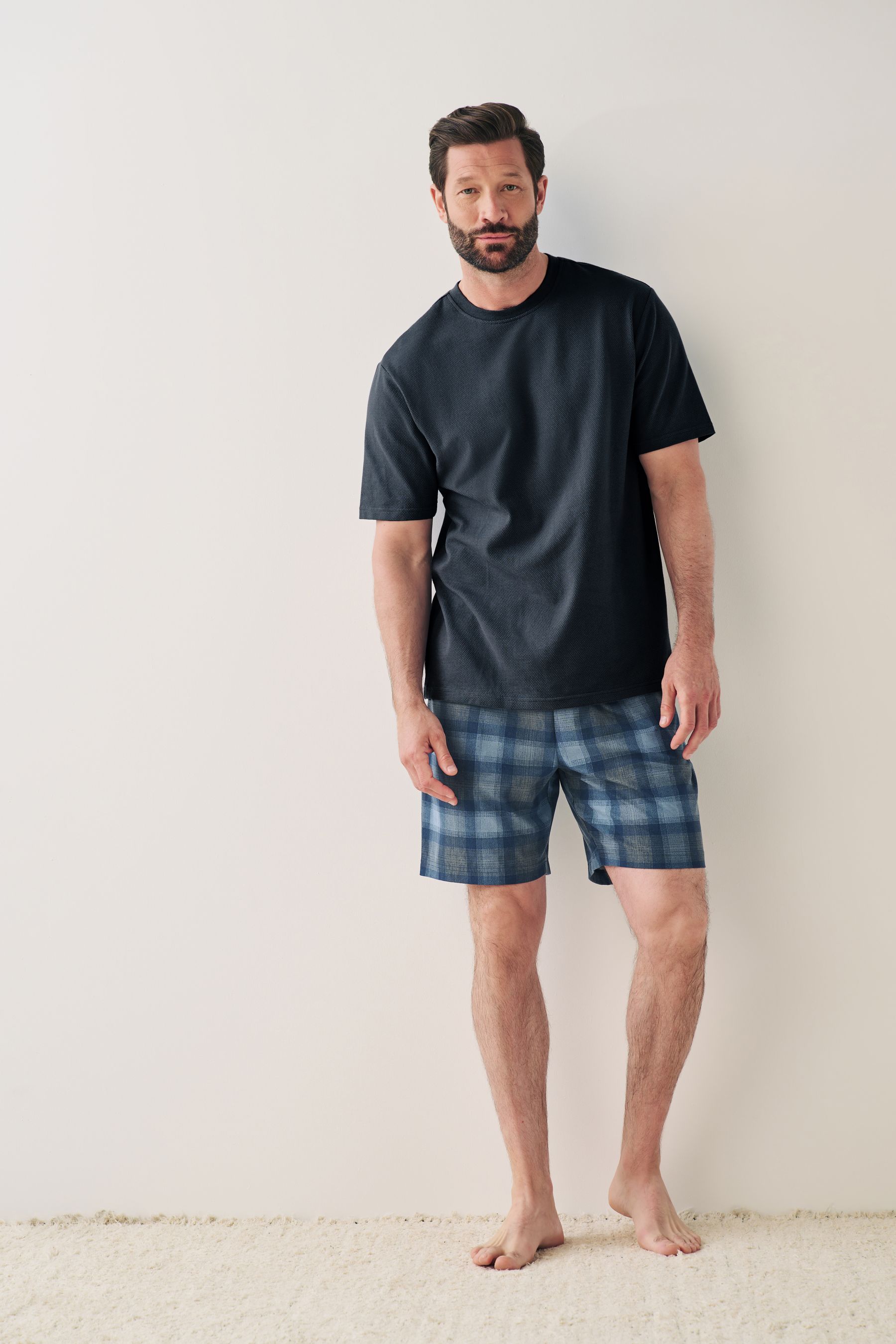 Buy Navy Blue Check Motionflex Cosy Short Pyjamas Set from Next Luxembourg