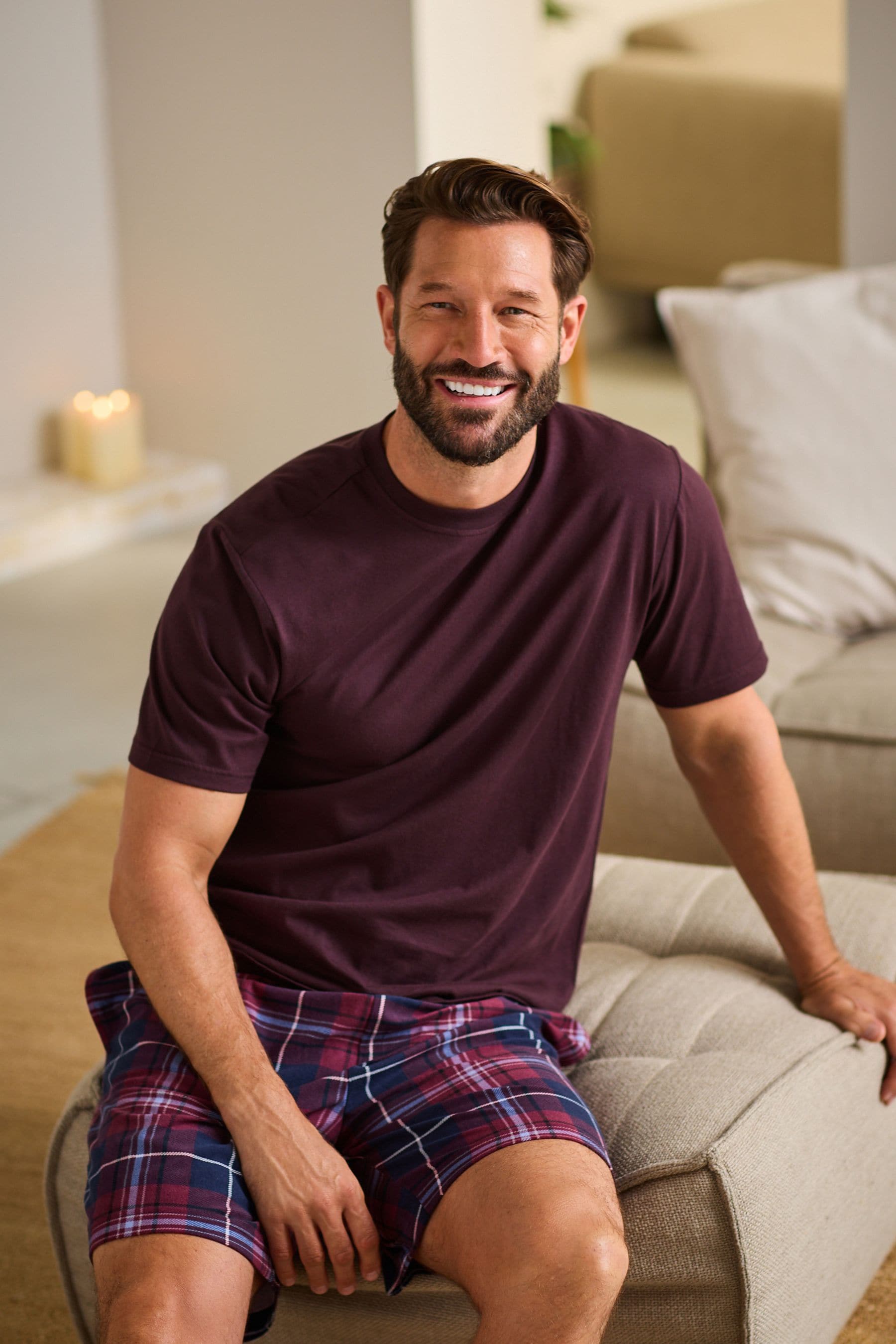 Buy Red Navy Blue Check 100 Cotton Motionflex Cosy Short Pyjamas Set from the Next UK online shop