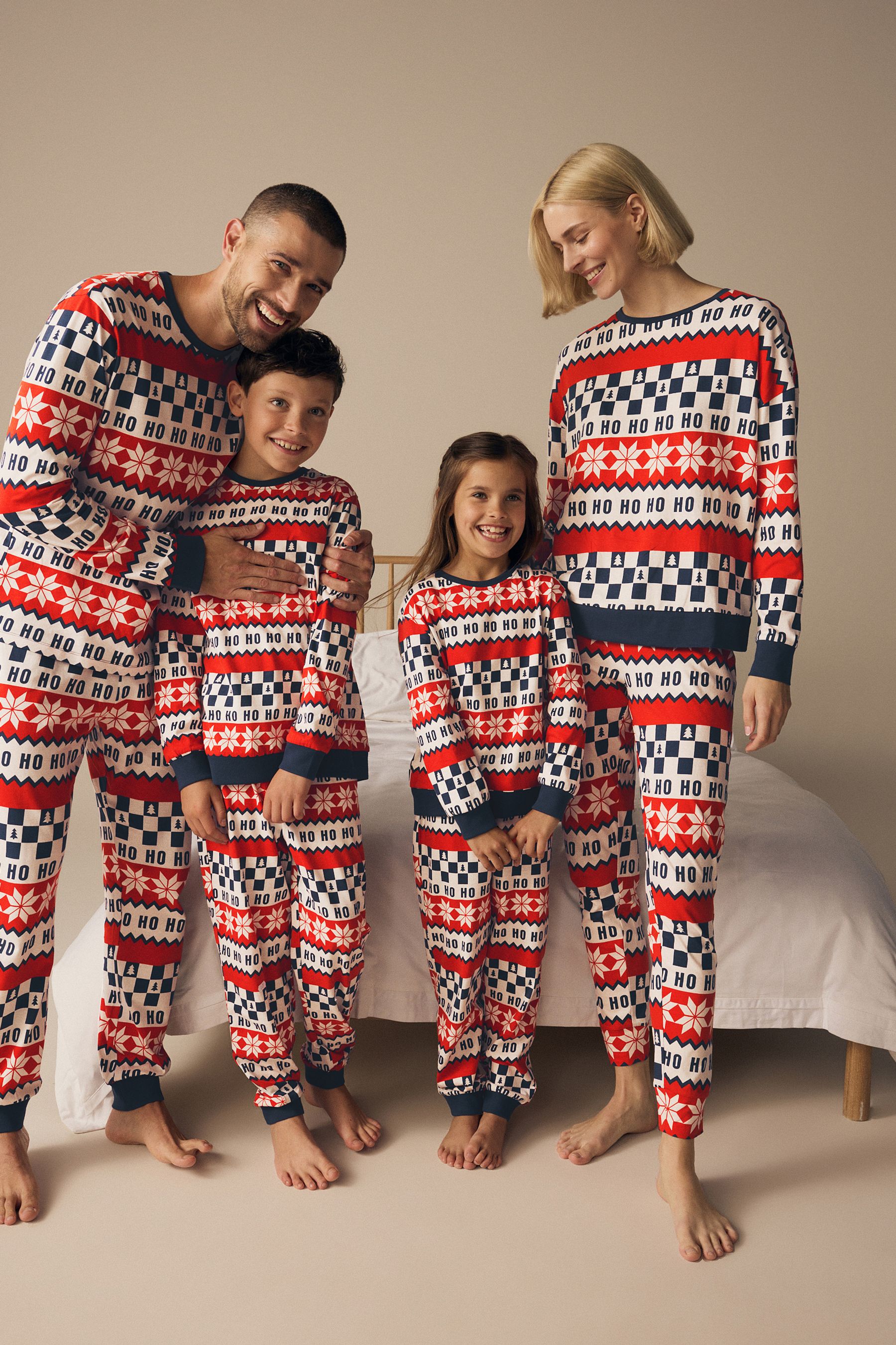 Buy Red Navy Blue 100 Cotton Matching Family Mens Christmas Ho Ho Ho Fairisle Pattern Pyjamas from the Next UK online shop