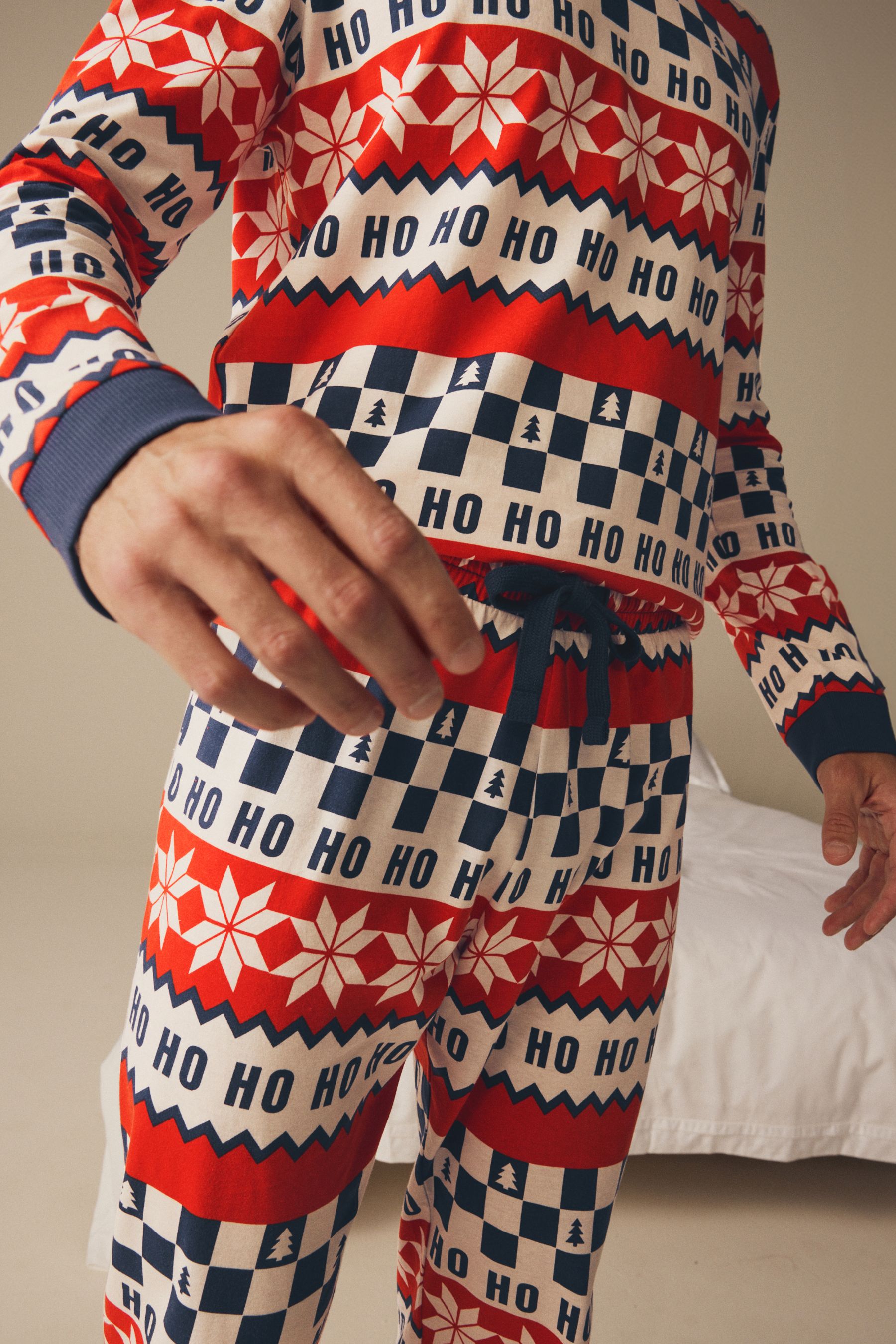 Buy Red Navy Blue 100 Cotton Matching Family Mens Christmas Ho Ho Ho Fairisle Pattern Pyjamas from the Next UK online shop