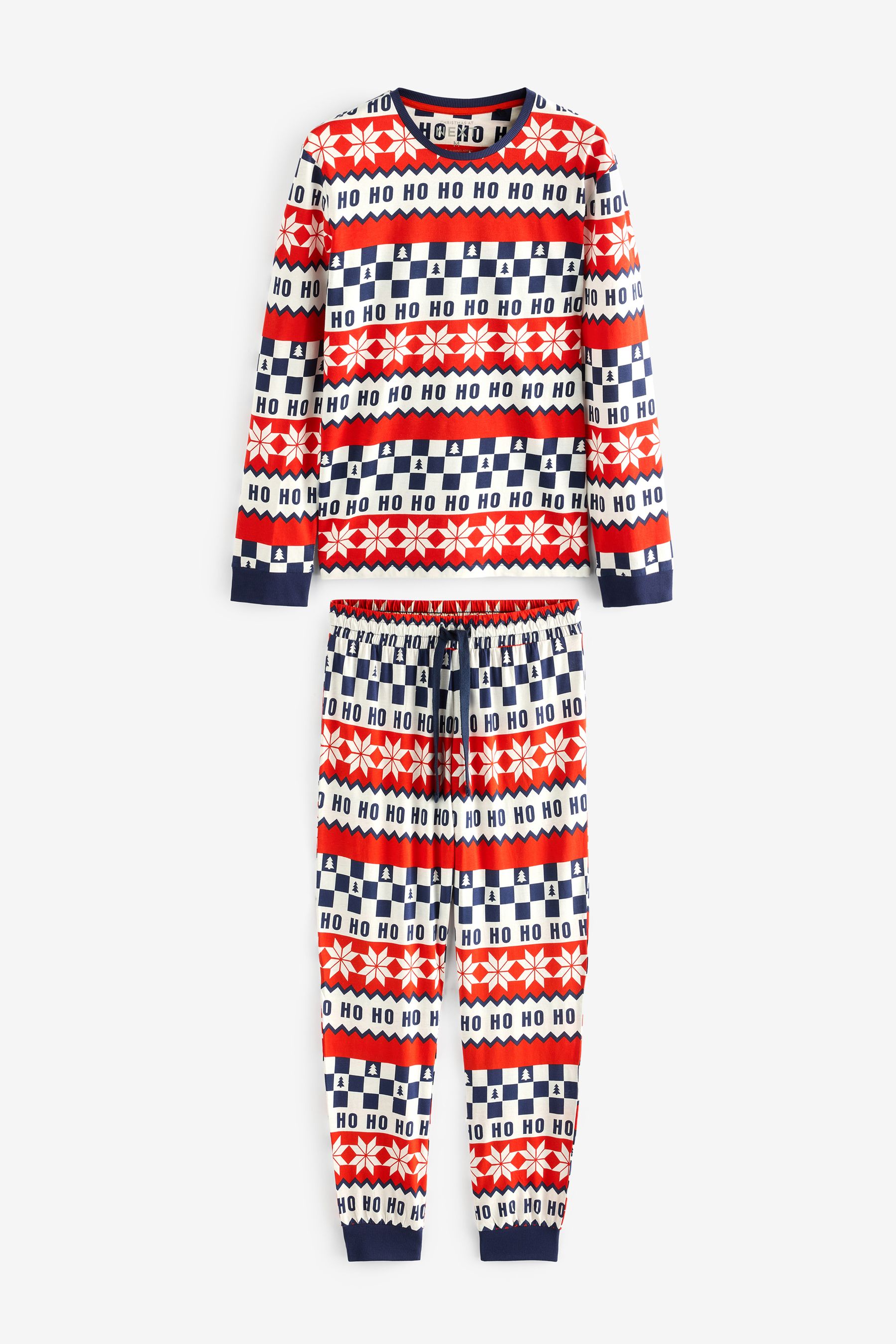 Buy Red Navy Blue 100 Cotton Matching Family Mens Christmas Ho Ho Ho Fairisle Pattern Pyjamas from the Next UK online shop