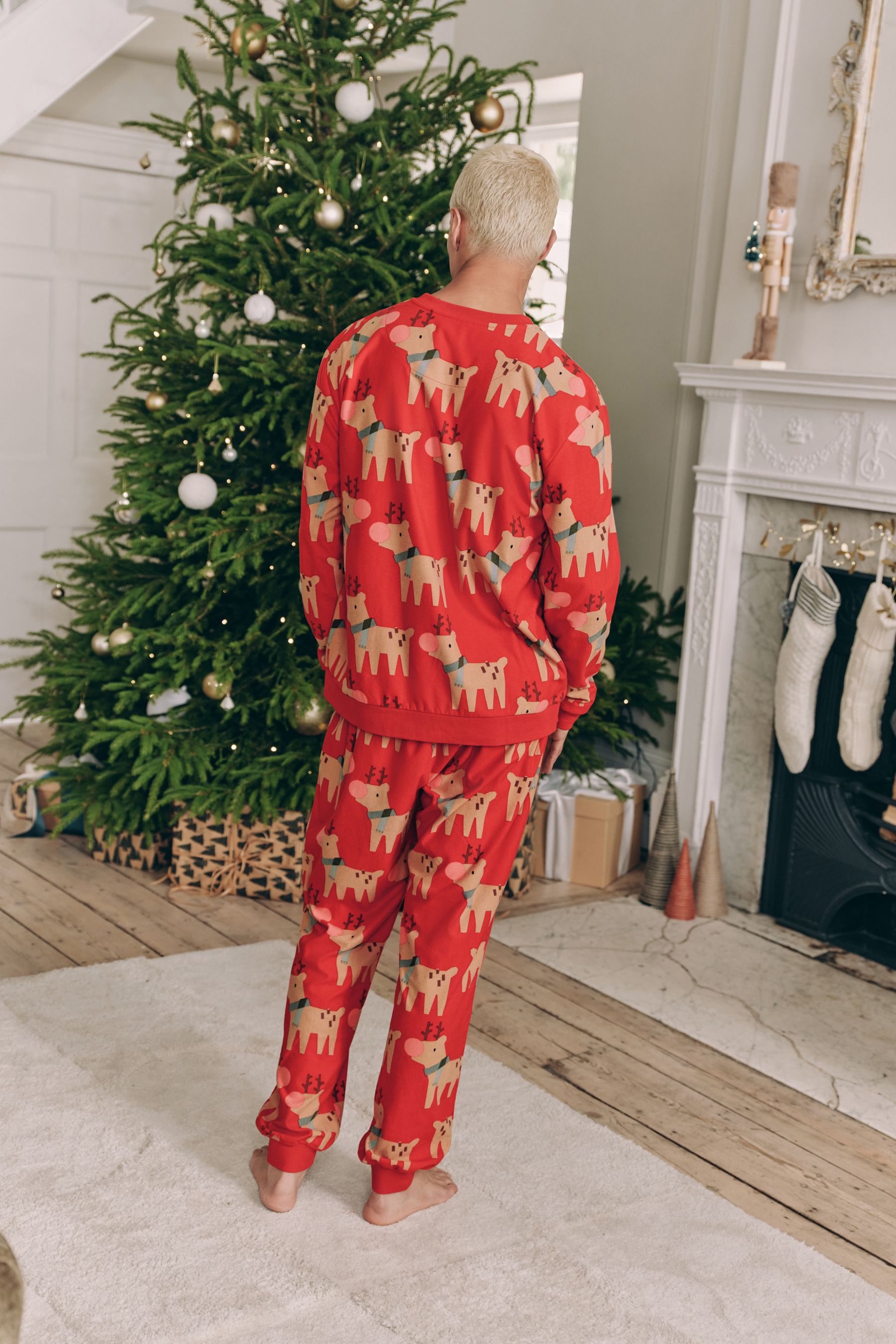 Red Matching Family Mens Christmas Reindeer Pyjamas