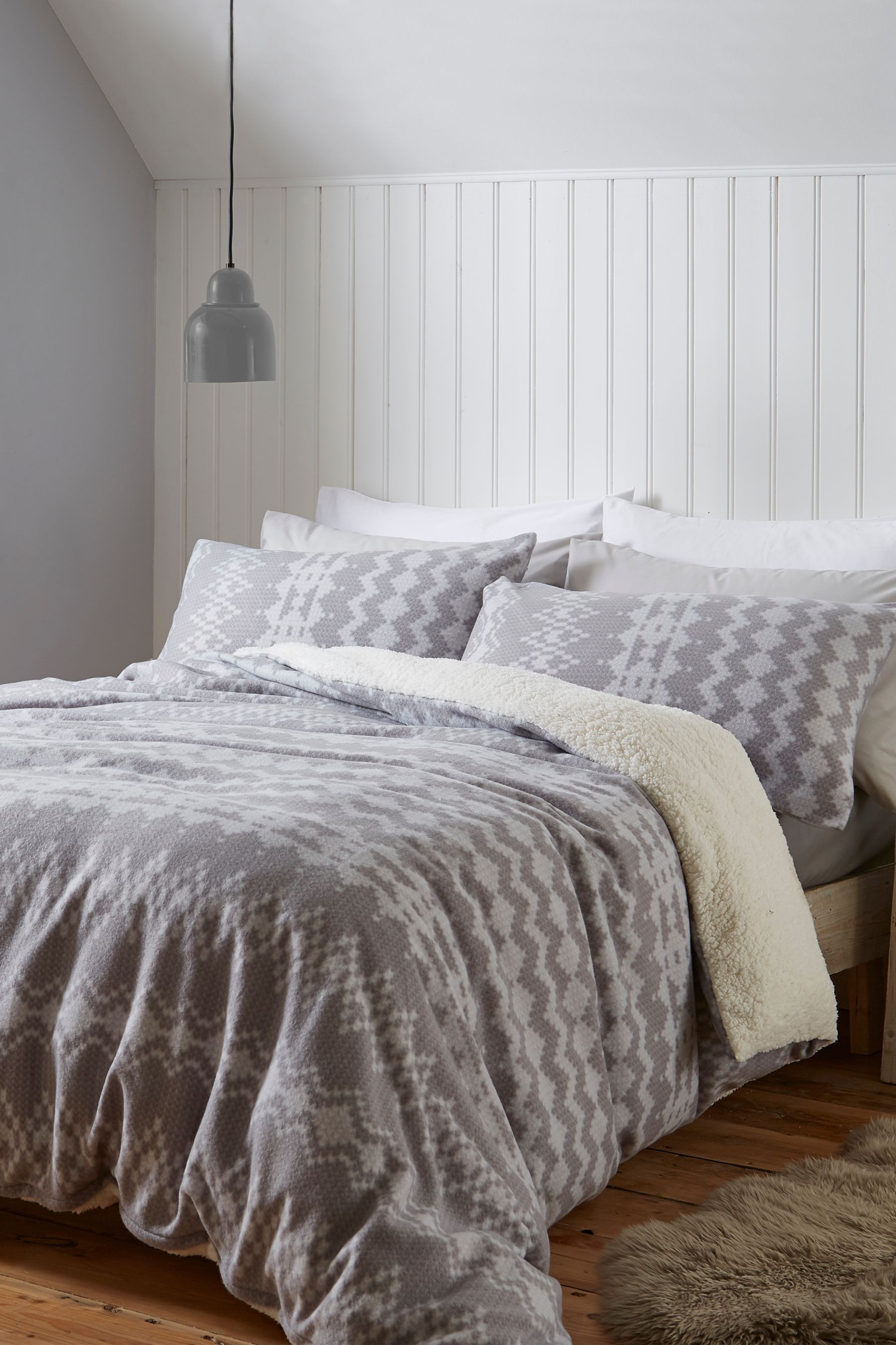 Buy Catherine Lansfield Grey Alpine Teddy Borg Fleece Duvet Cover and Pillowcase Set from the Next UK online shop