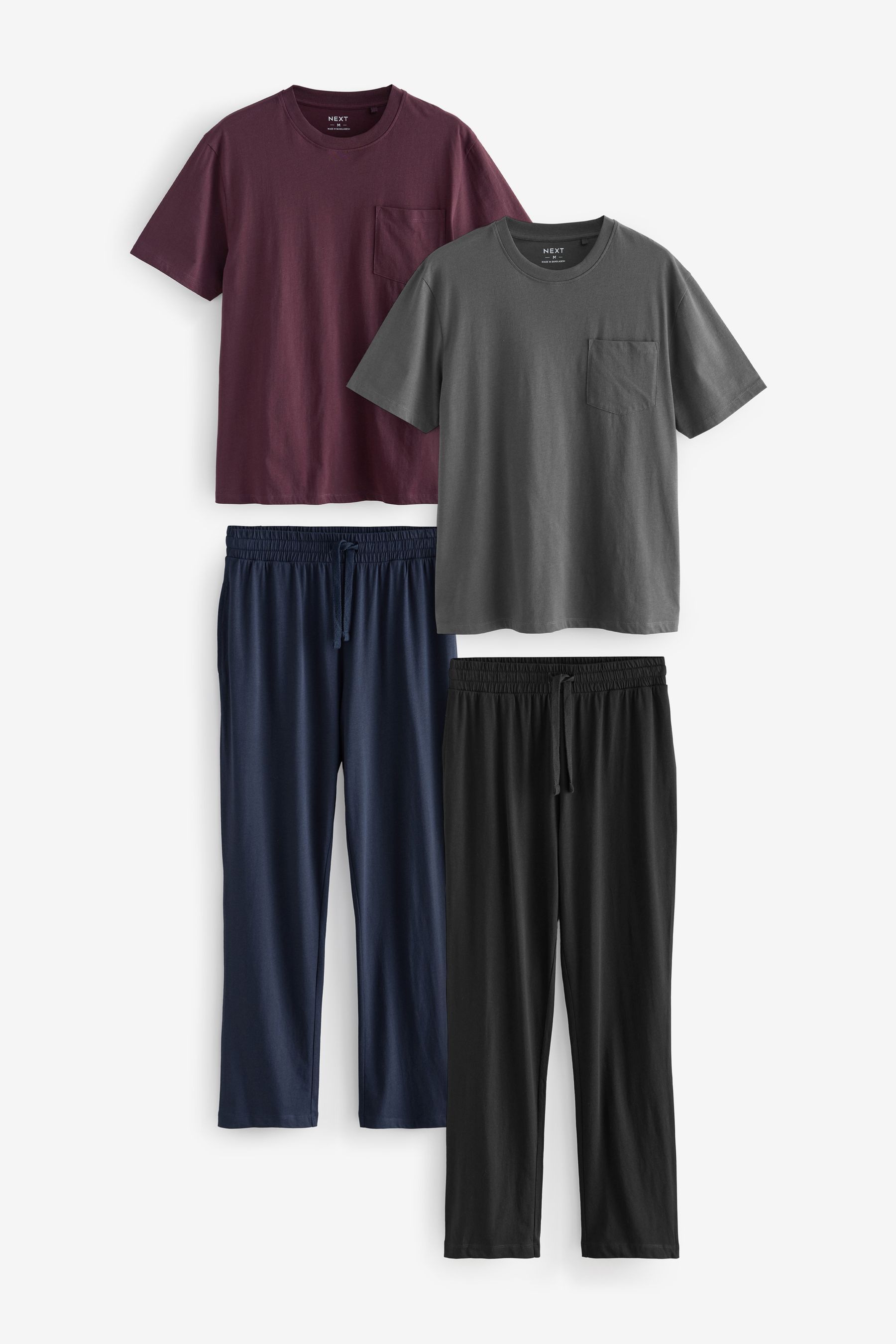 Slate Grey Red Open Hem Cuffed Pyjamas 2 Pack