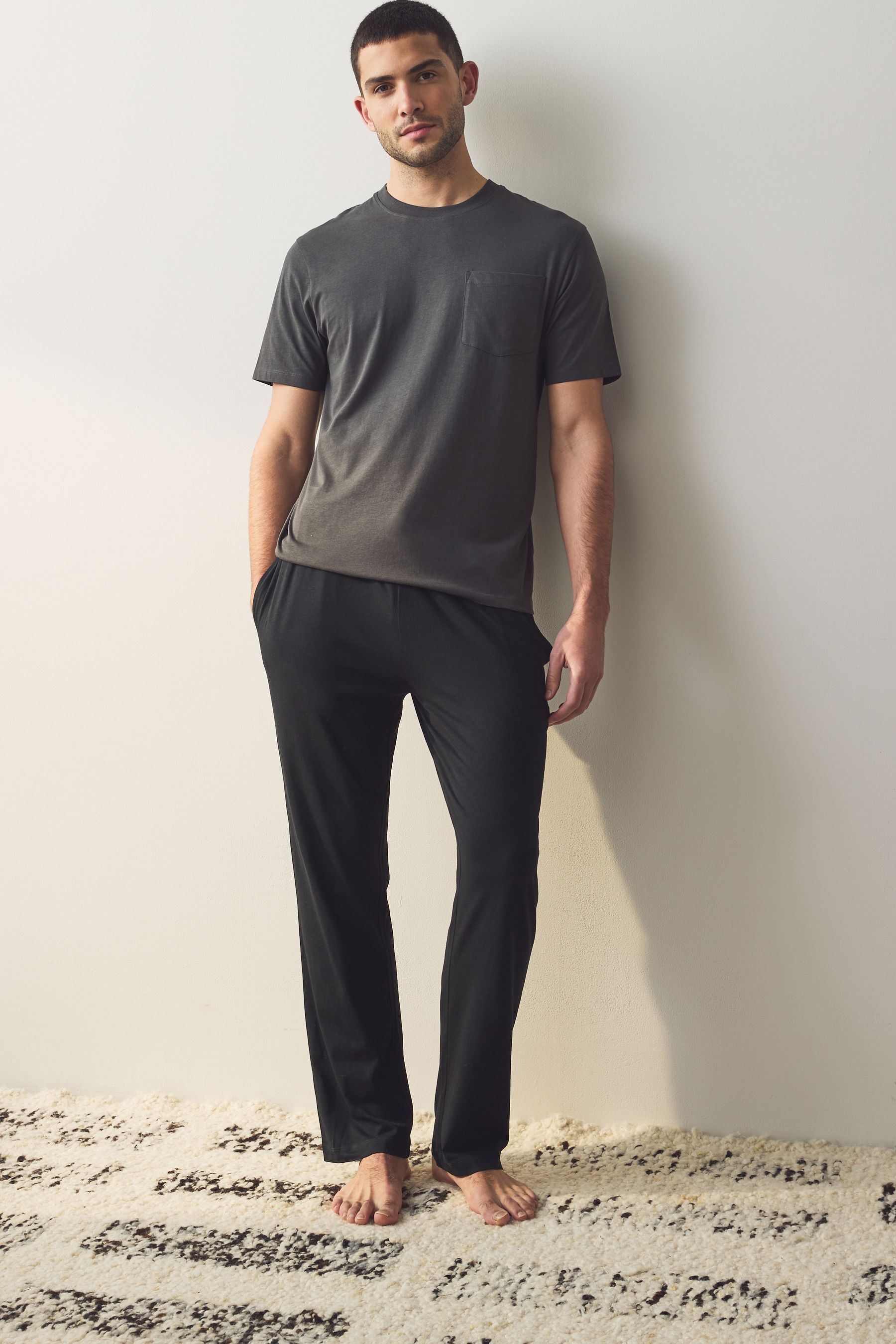 Buy Slate Grey Red Open Hem Cuffed Pyjamas 2 Pack from Next Singapore