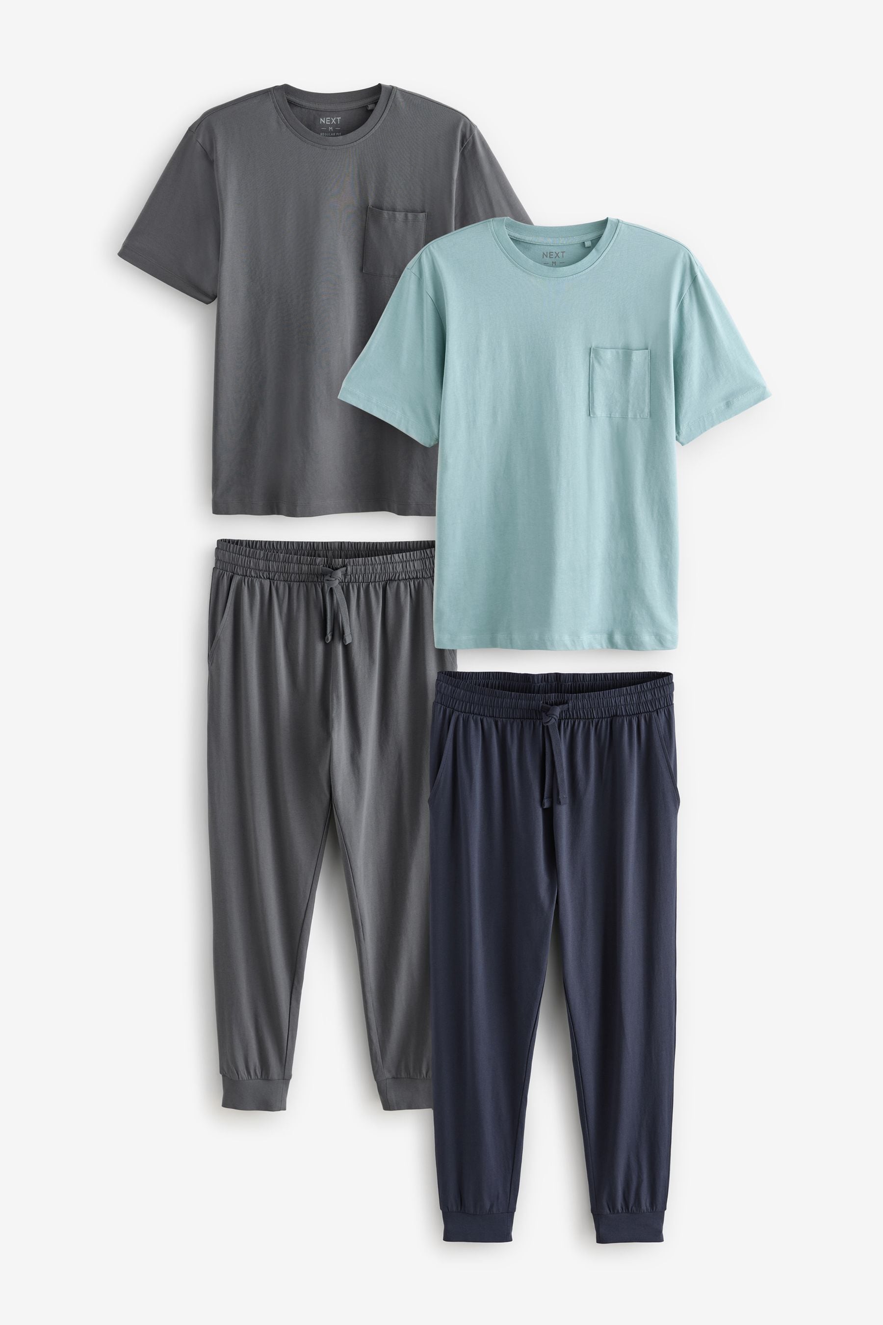 Buy Sage Green Grey Cuffed 100 Cotton Cuffed Pyjamas 2 Pack from Next Luxembourg