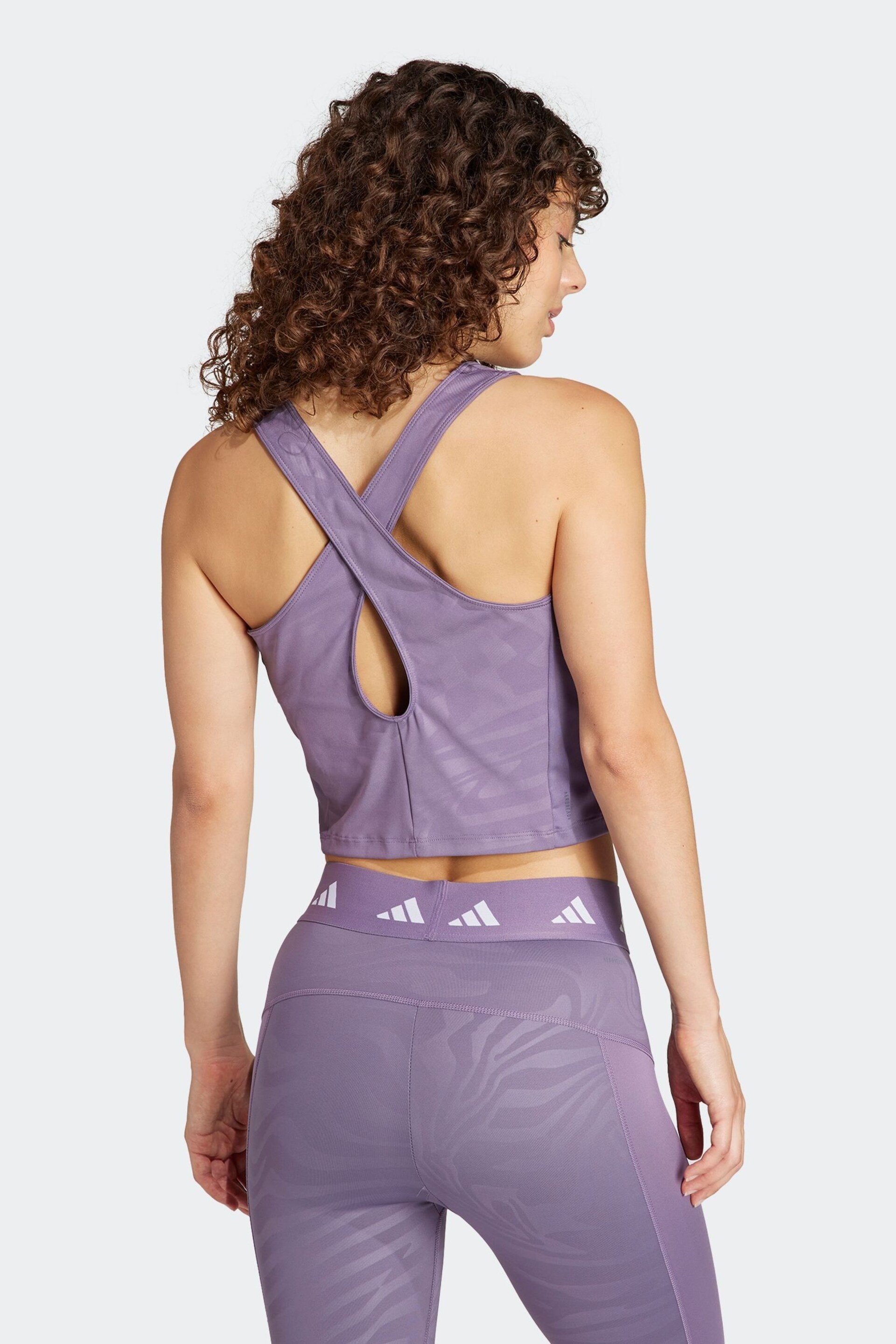 adidas Purple Techfit Printed Crop Vest - Image 2 of 7