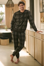 Black/Grey Check Cosy Long Sleeve Pyjamas Set - Image 1 of 12