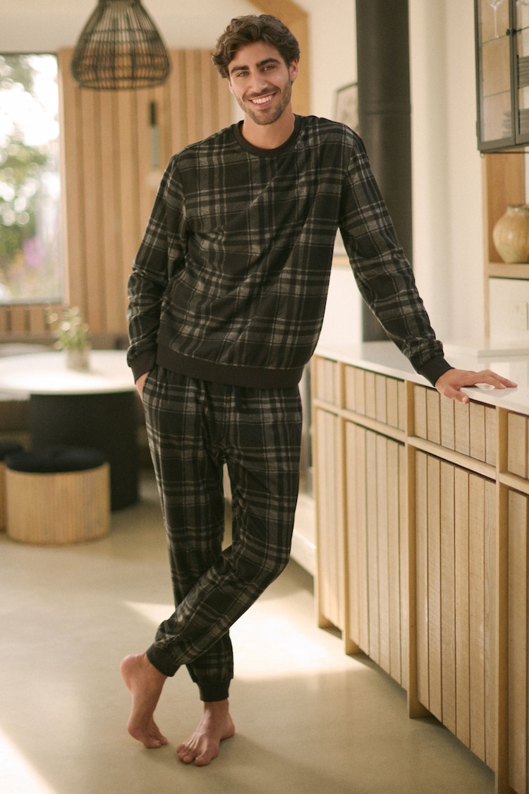 Black/Grey Check Cosy Long Sleeve Pyjamas Set - Image 1 of 12